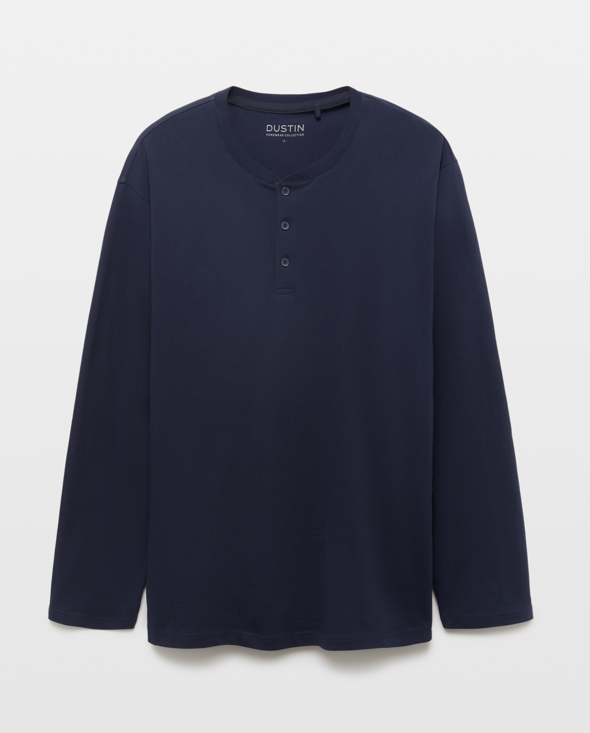 Camiseta manga larga cuello botones lisa 100% algodón de hombre - Dustin - Azul marino Azul marino-4