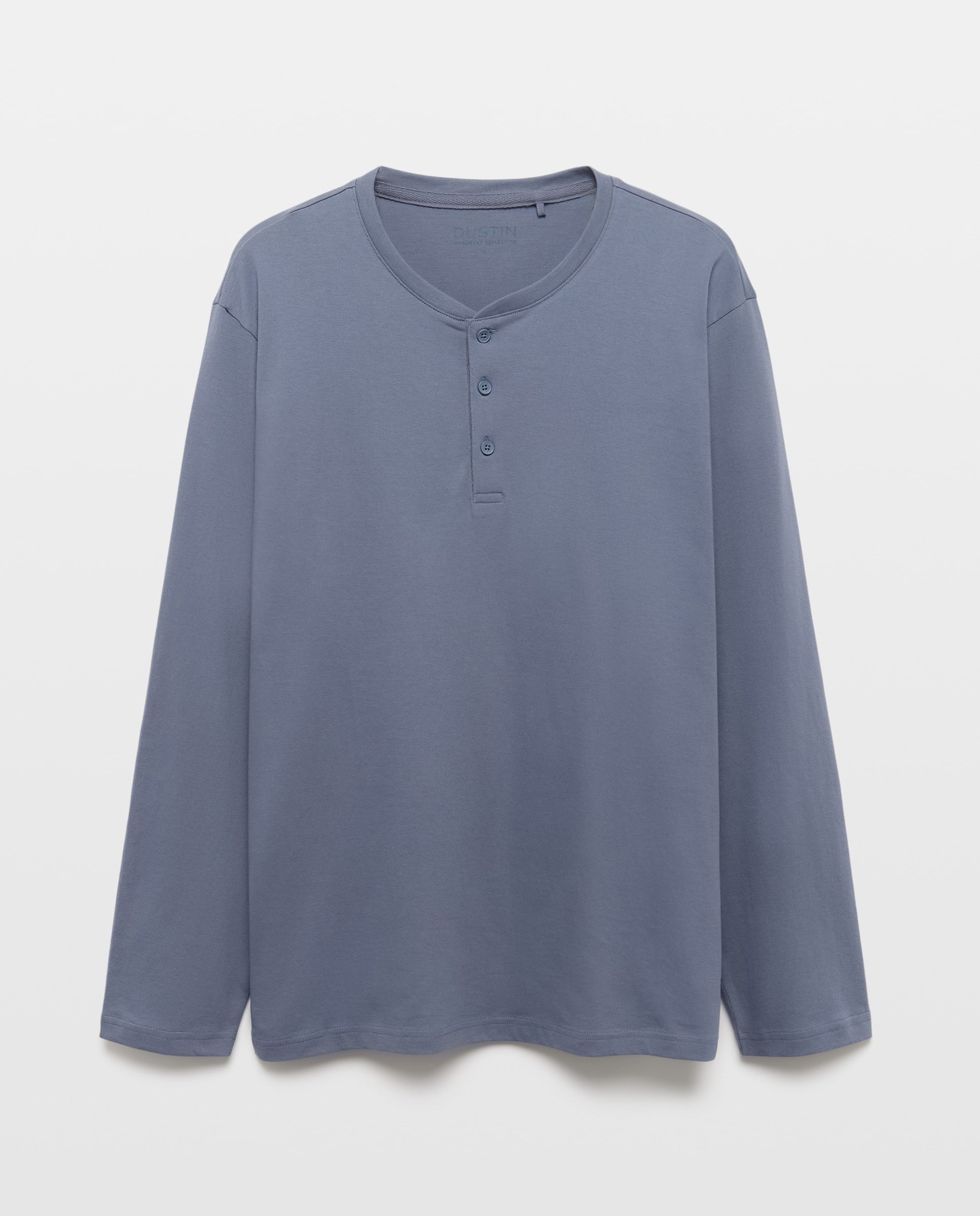 Camiseta manga larga cuello botones lisa 100% algodón de hombre - Dustin - Azul Azul-4