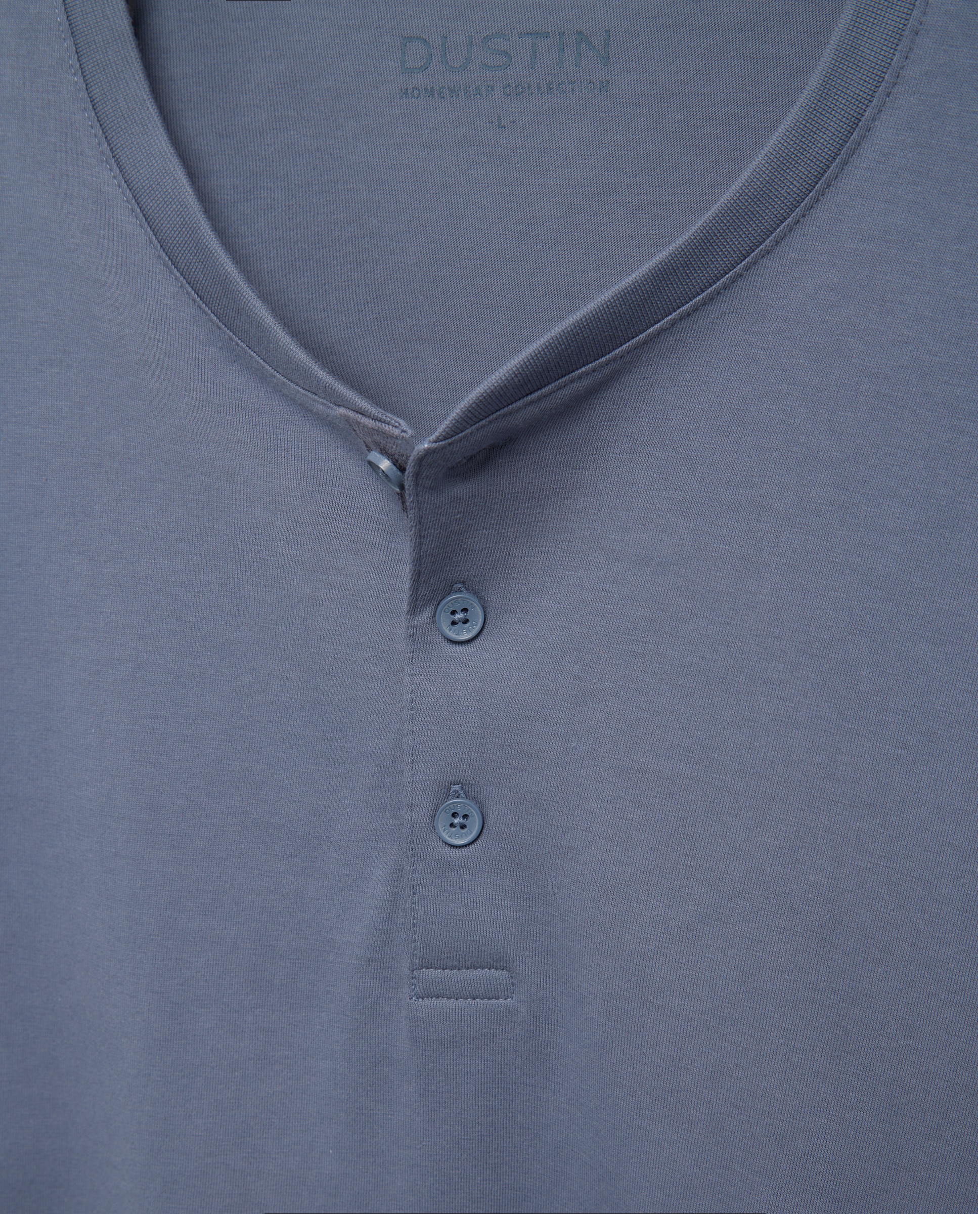 Camiseta manga larga cuello botones lisa 100% algodón de hombre - Dustin - Azul Azul-5
