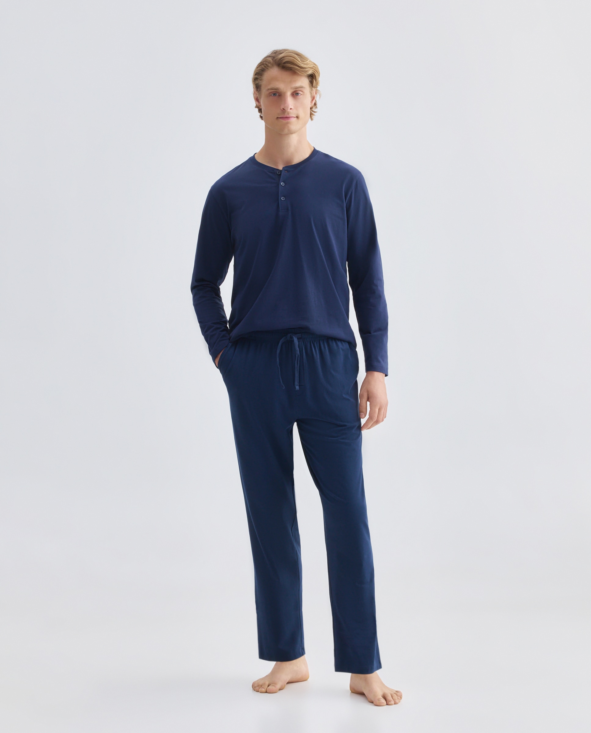 Pantalon largo de punto liso algodón - Dustin - elastano de hombre - Azul marino Azul marino-1