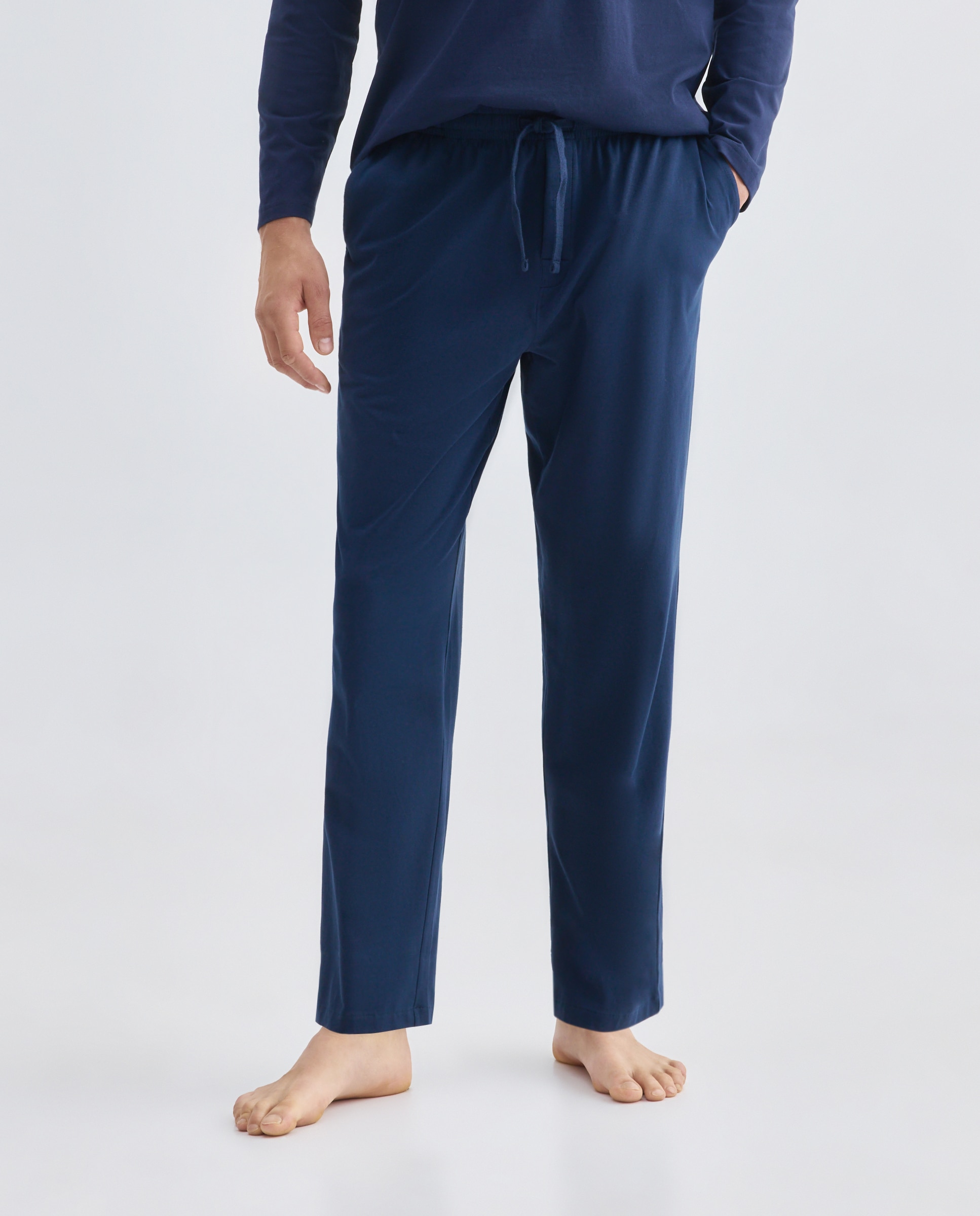 Pantalon largo de punto liso algodón - Dustin - elastano de hombre - Azul marino Azul marino-2
