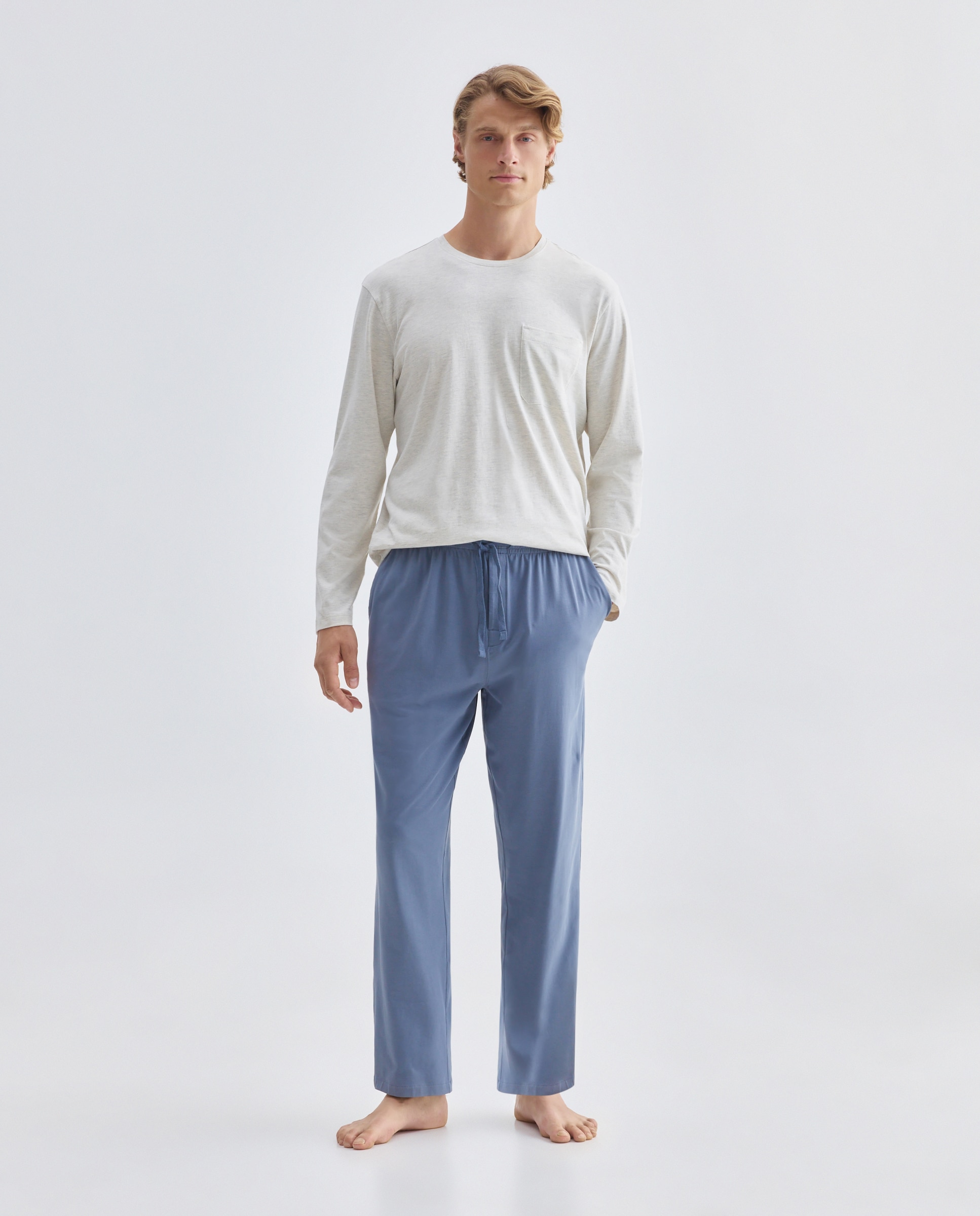 Pantalon largo de punto liso algodón - Dustin - elastano de hombre - Azul claro Azul claro-1
