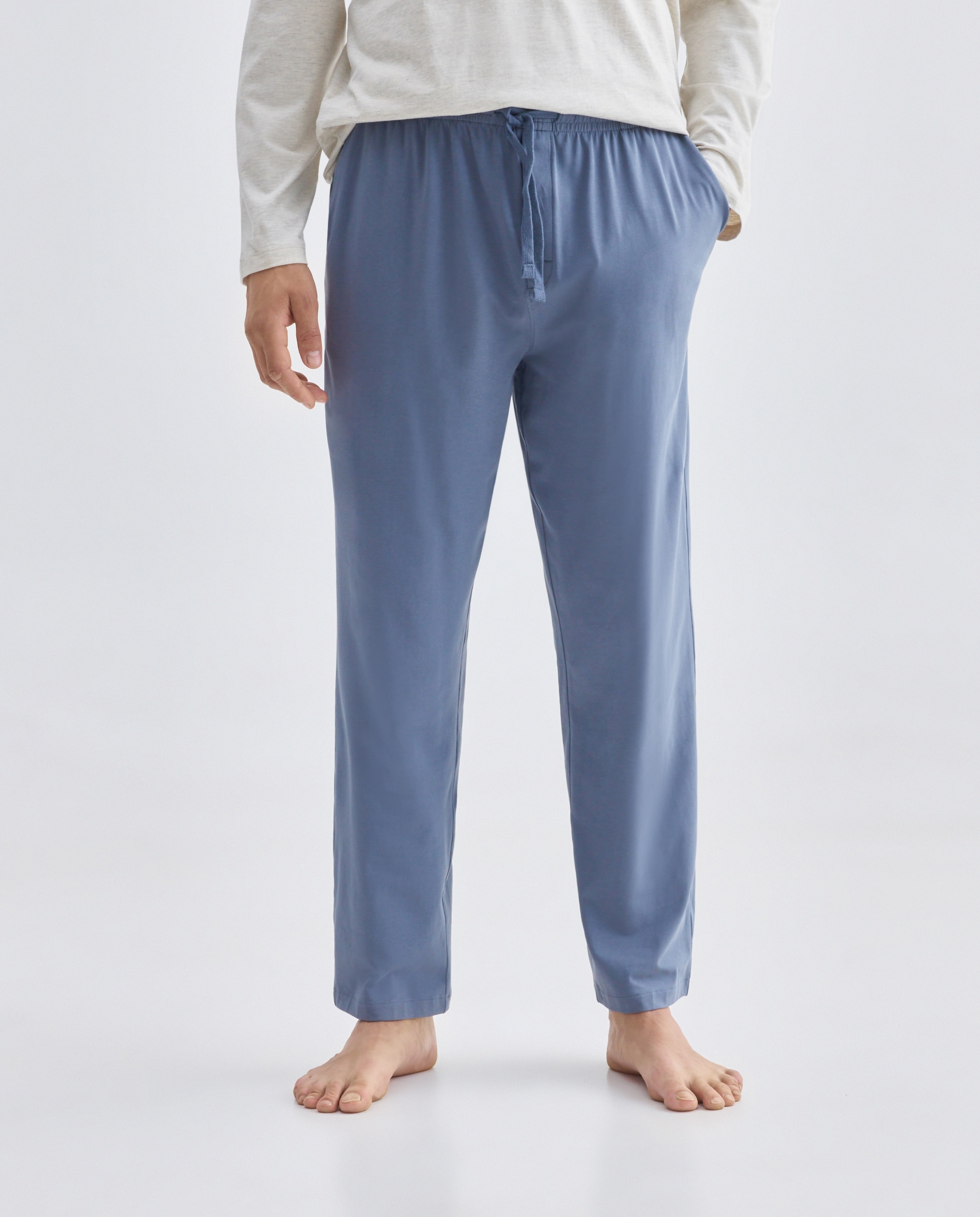 Pantalon largo de punto liso algodón - Dustin - elastano de hombre - Azul claro Azul claro-2