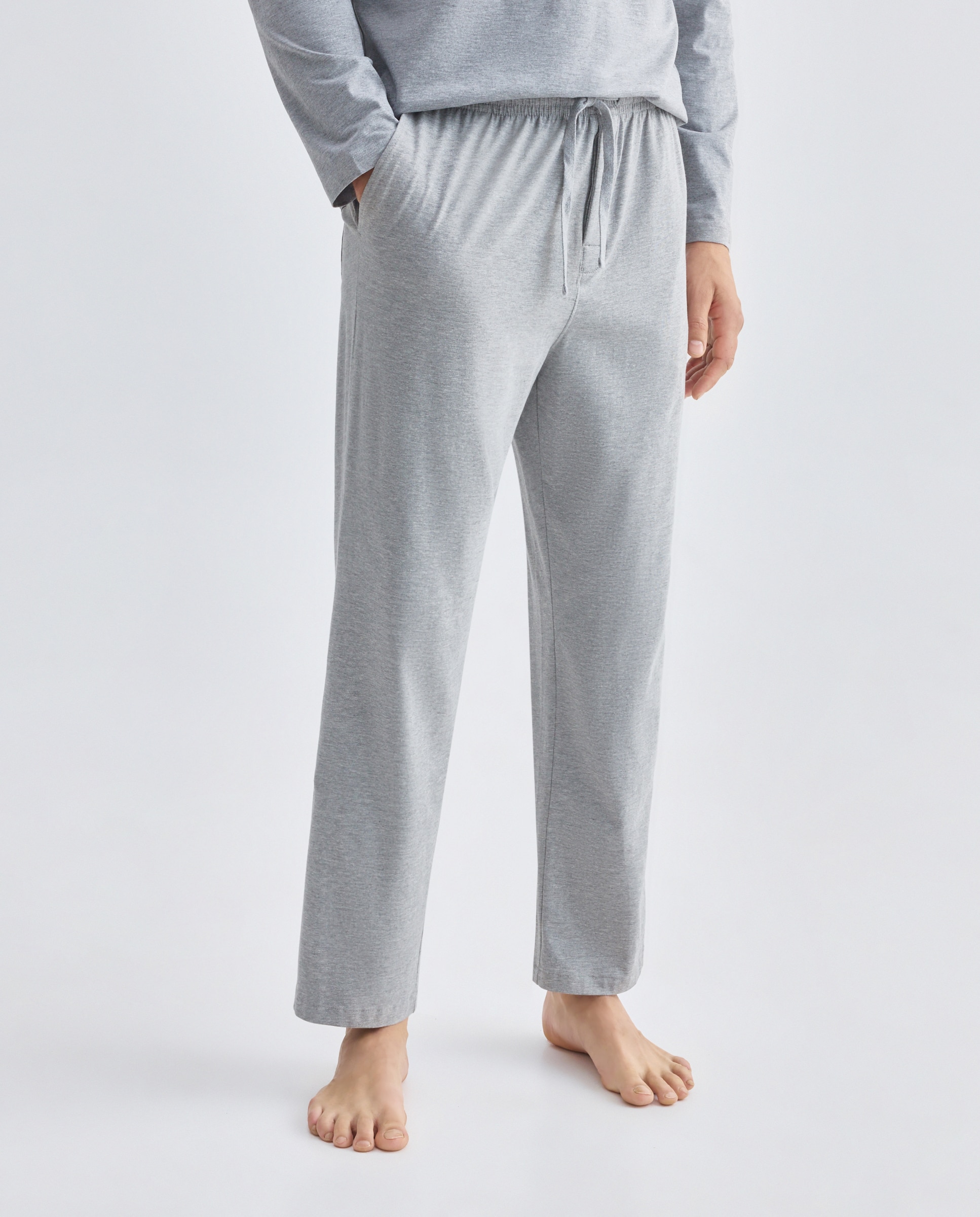 Calças de Pijama de Algodão Elastano Cinzento-claro-2