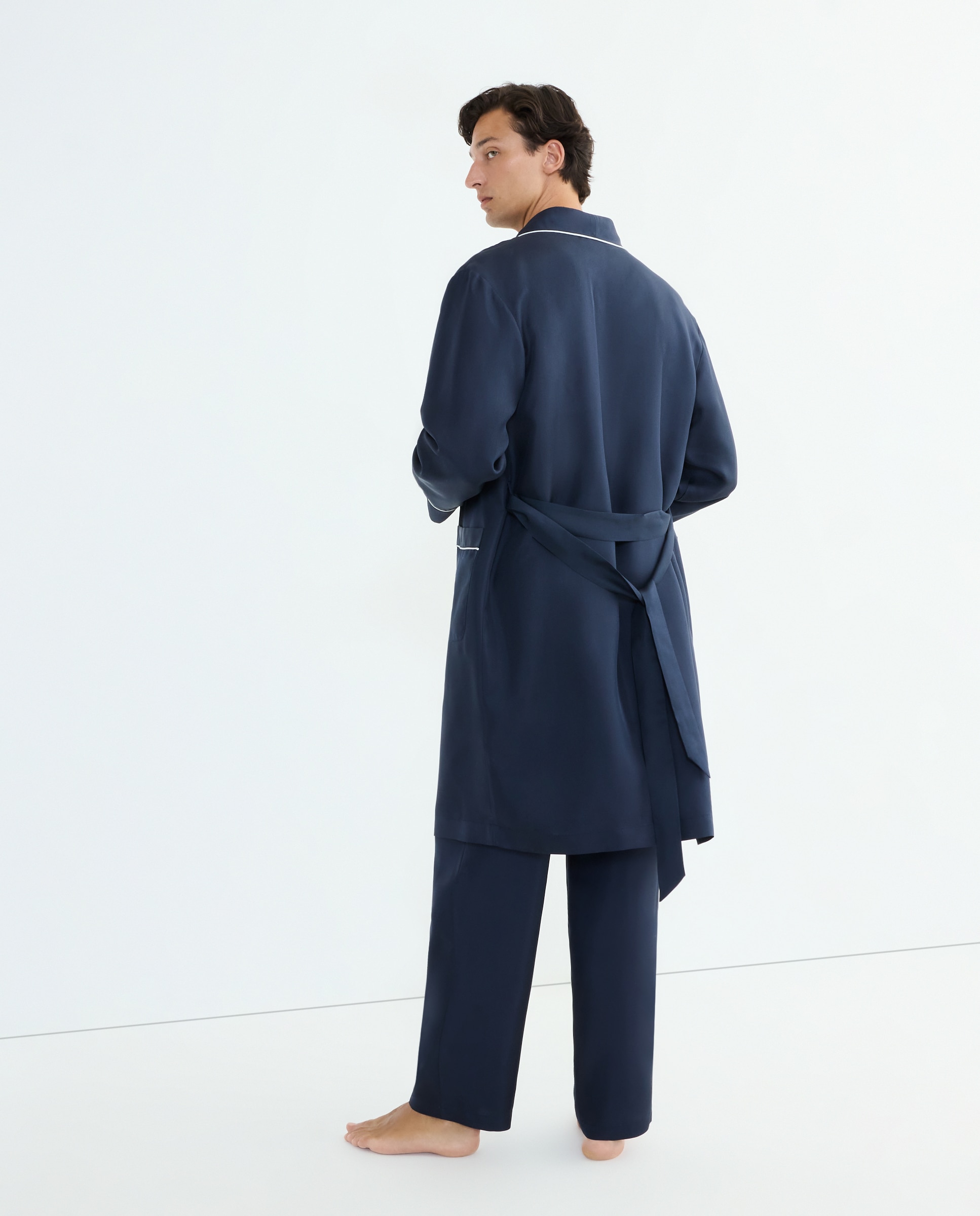 Robe Liso de Seda Azul-marinho-3