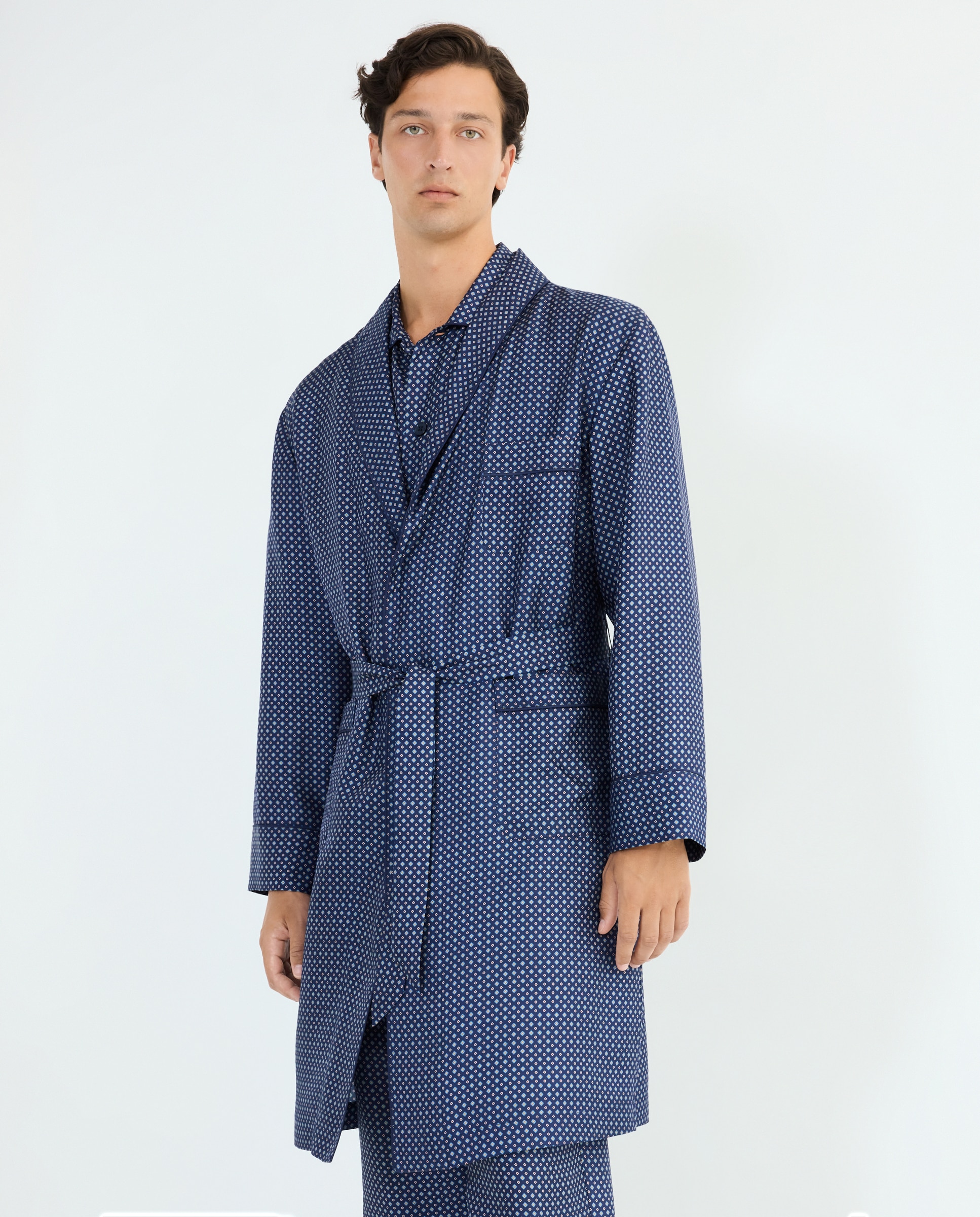 Robe de Seda com Desenho de Gravata Azul-marinho-2