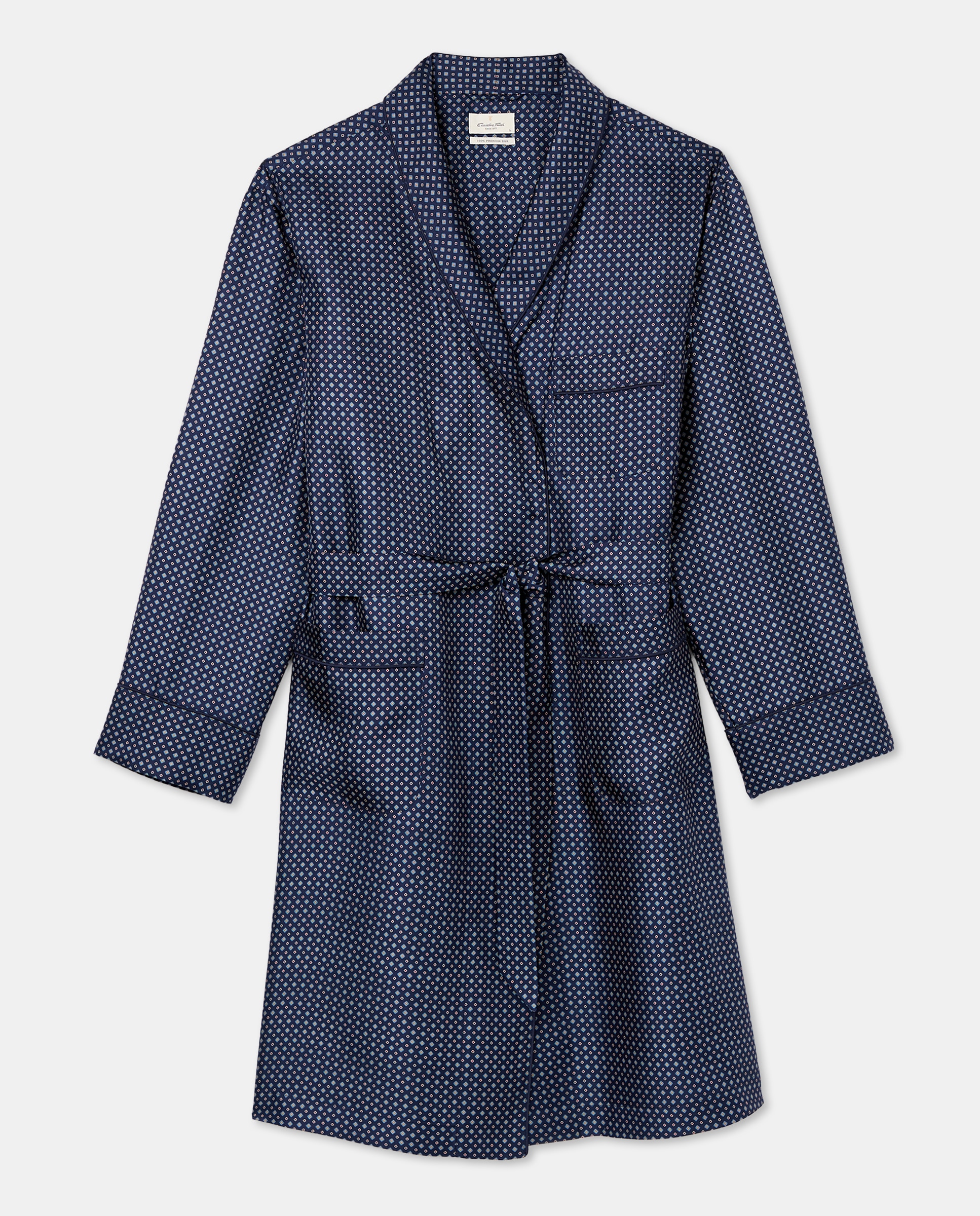 Robe de Seda com Desenho de Gravata Azul-marinho-4