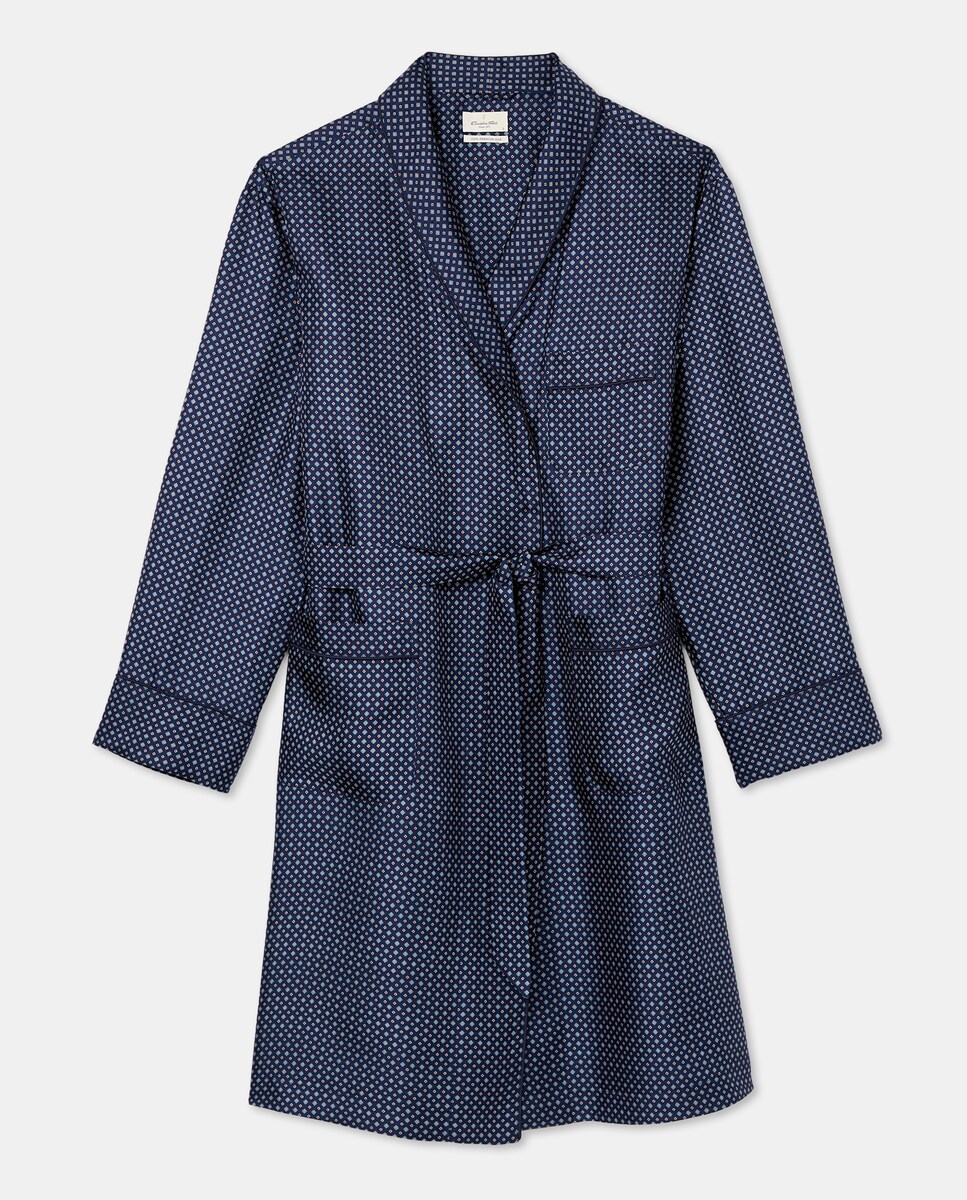 Robe de Seda com Desenho de Gravata Azul-marinho-4