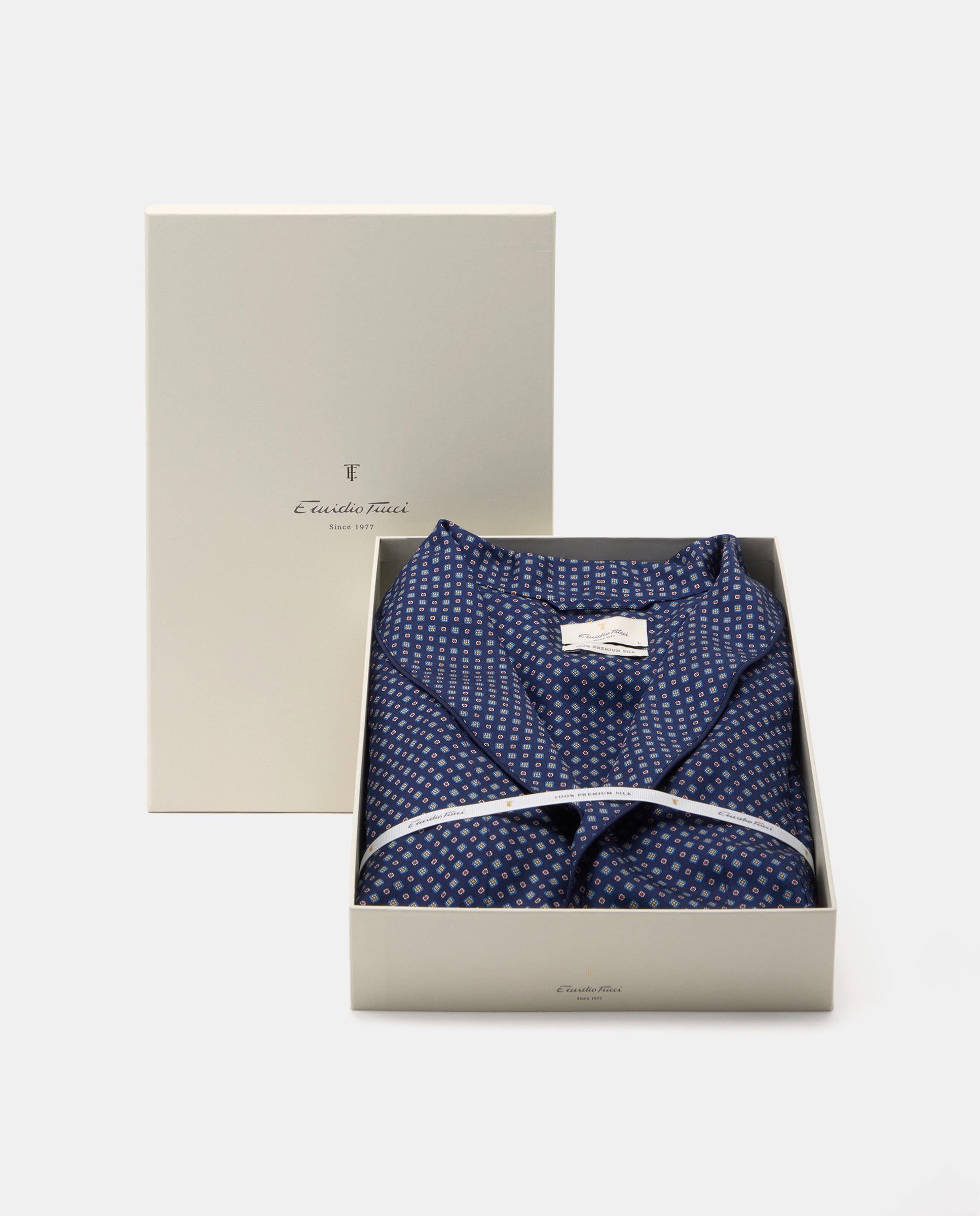 Robe de Seda com Desenho de Gravata Azul-marinho-6