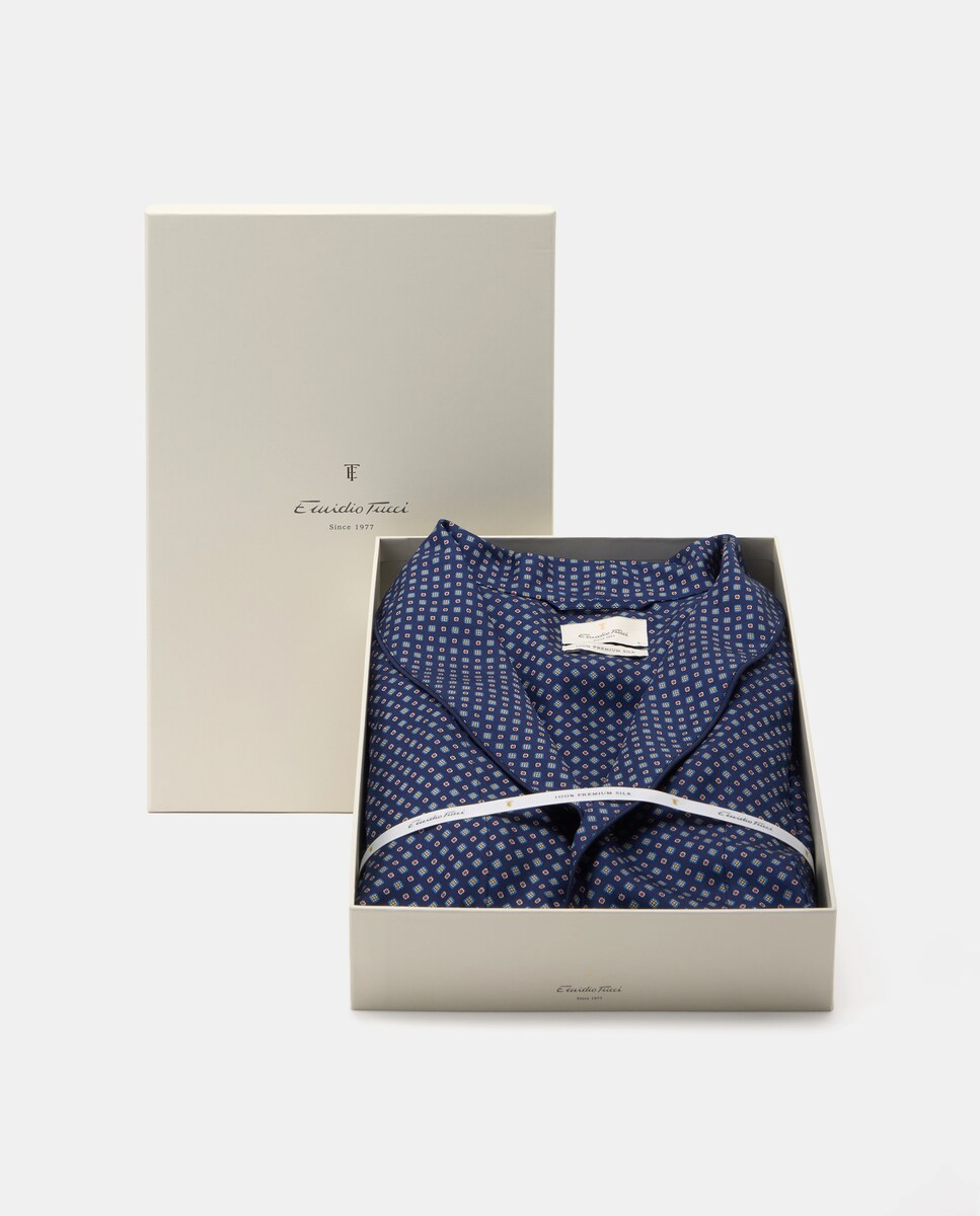 Robe de Seda com Desenho de Gravata Azul-marinho-6