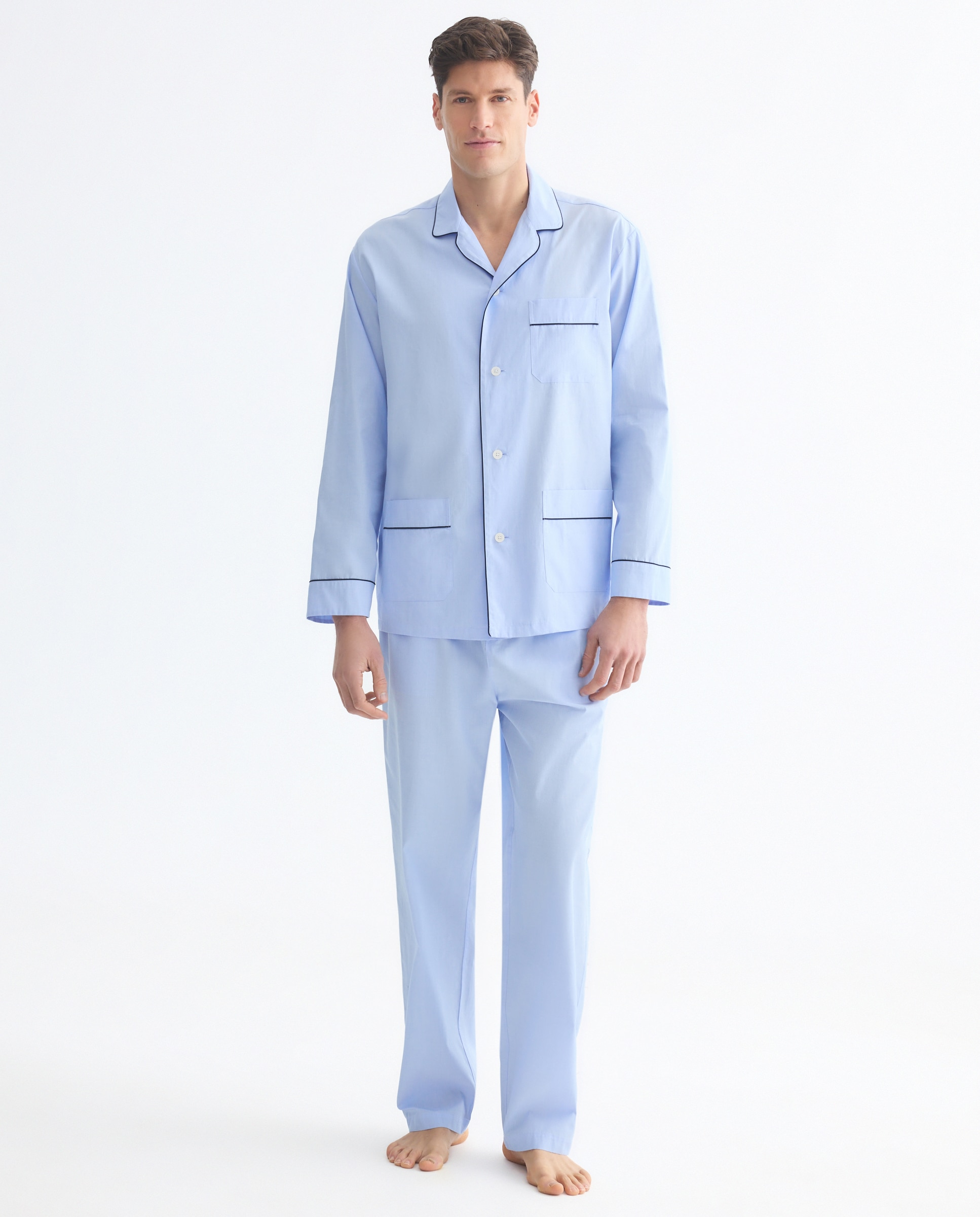 Pijama de Popelina Liso Azul-marinho-1