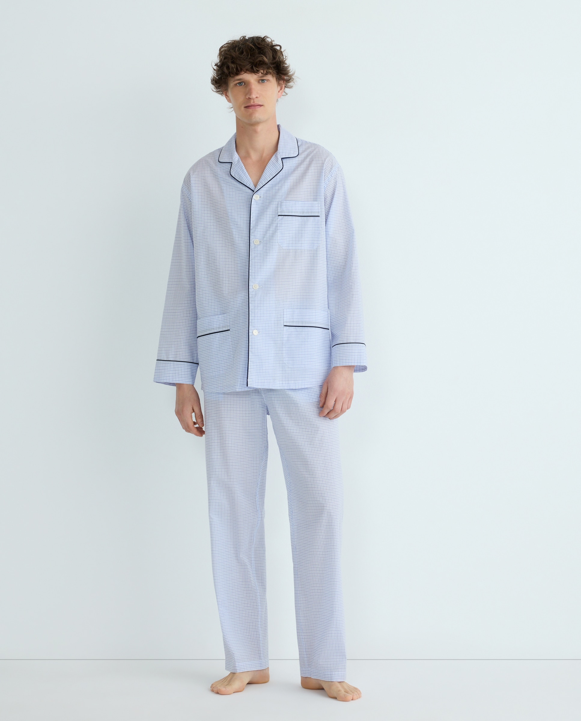 Pijama de Popelina aos Quadrados Branco-1