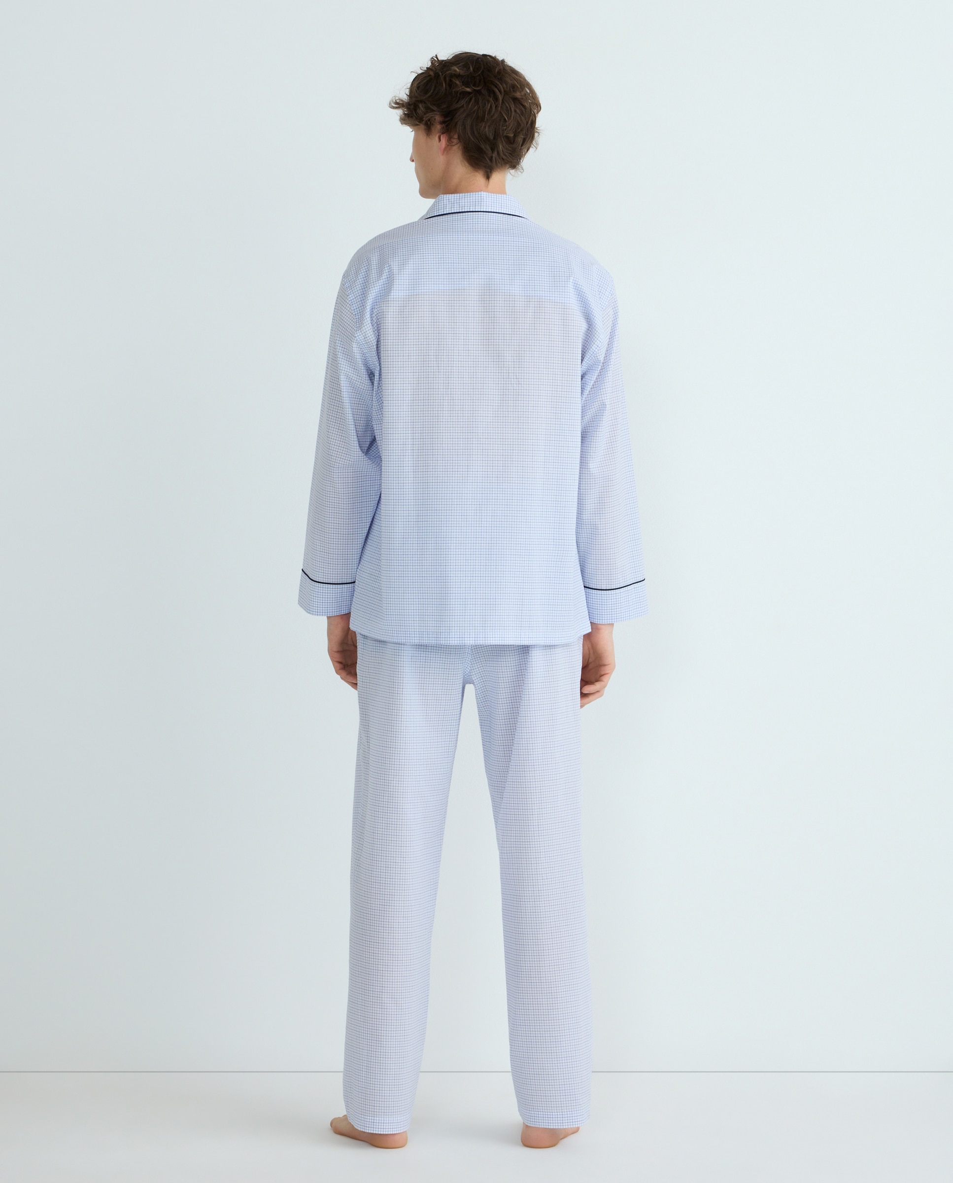 Pijama de Popelina aos Quadrados Branco-2