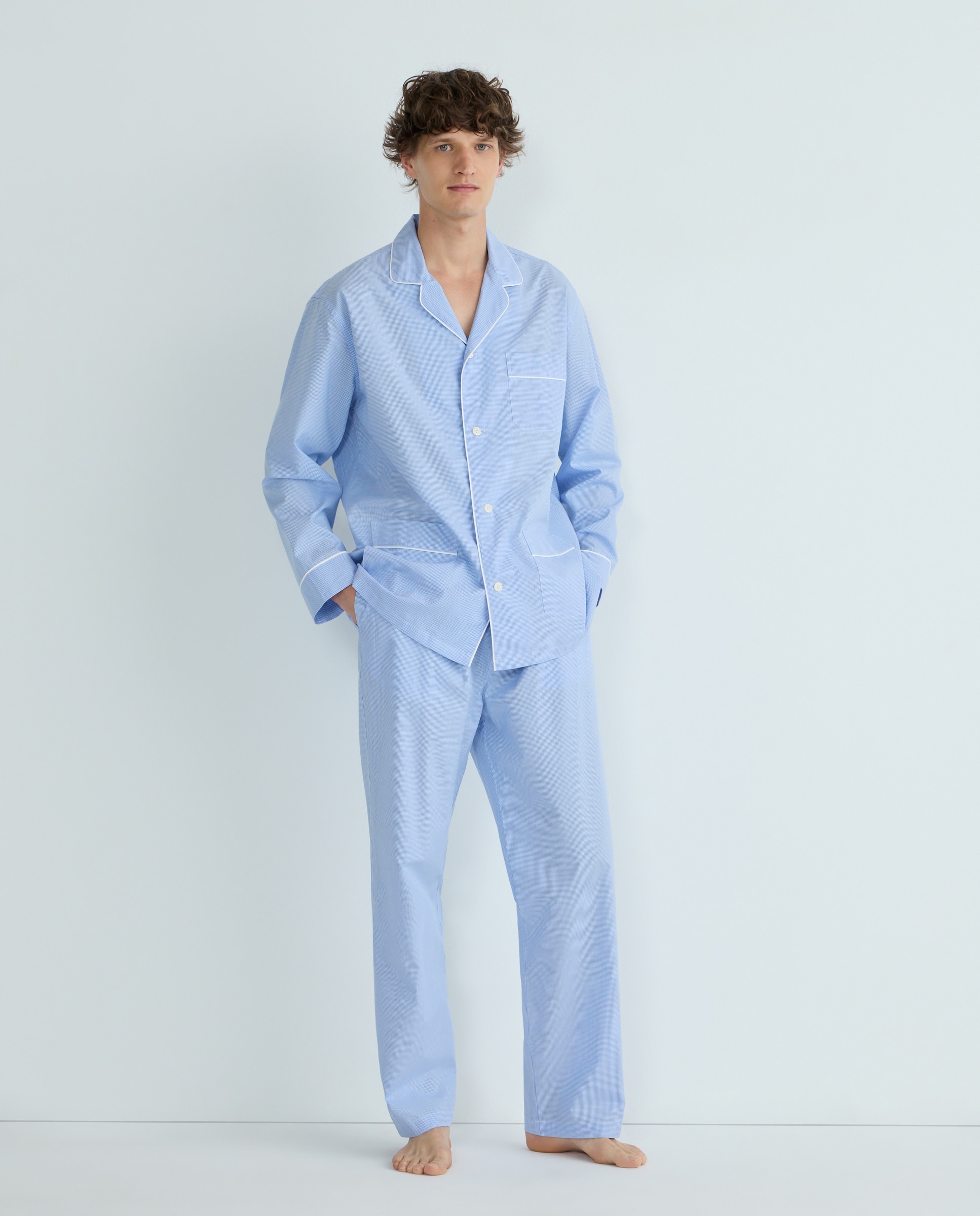 Pijama de Popelina aos Quadrados 400 Azul-1