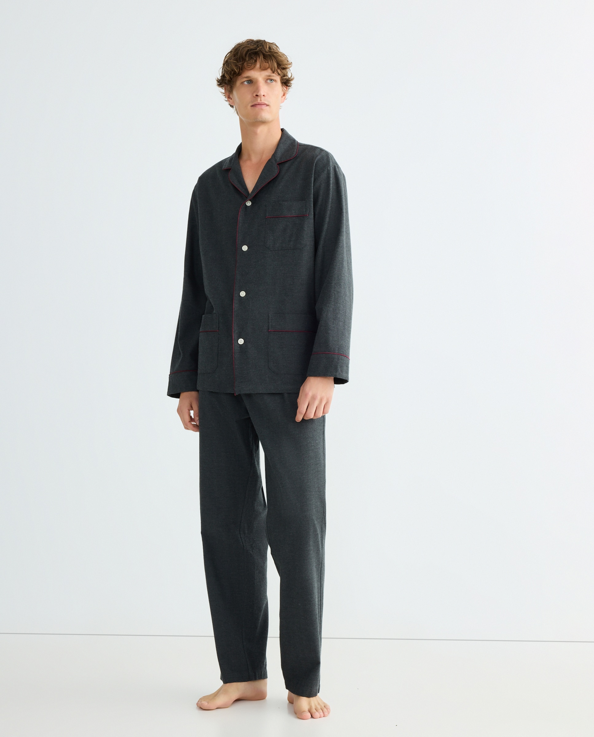 Pijama Liso de Flanela Cinzento-escuro-1