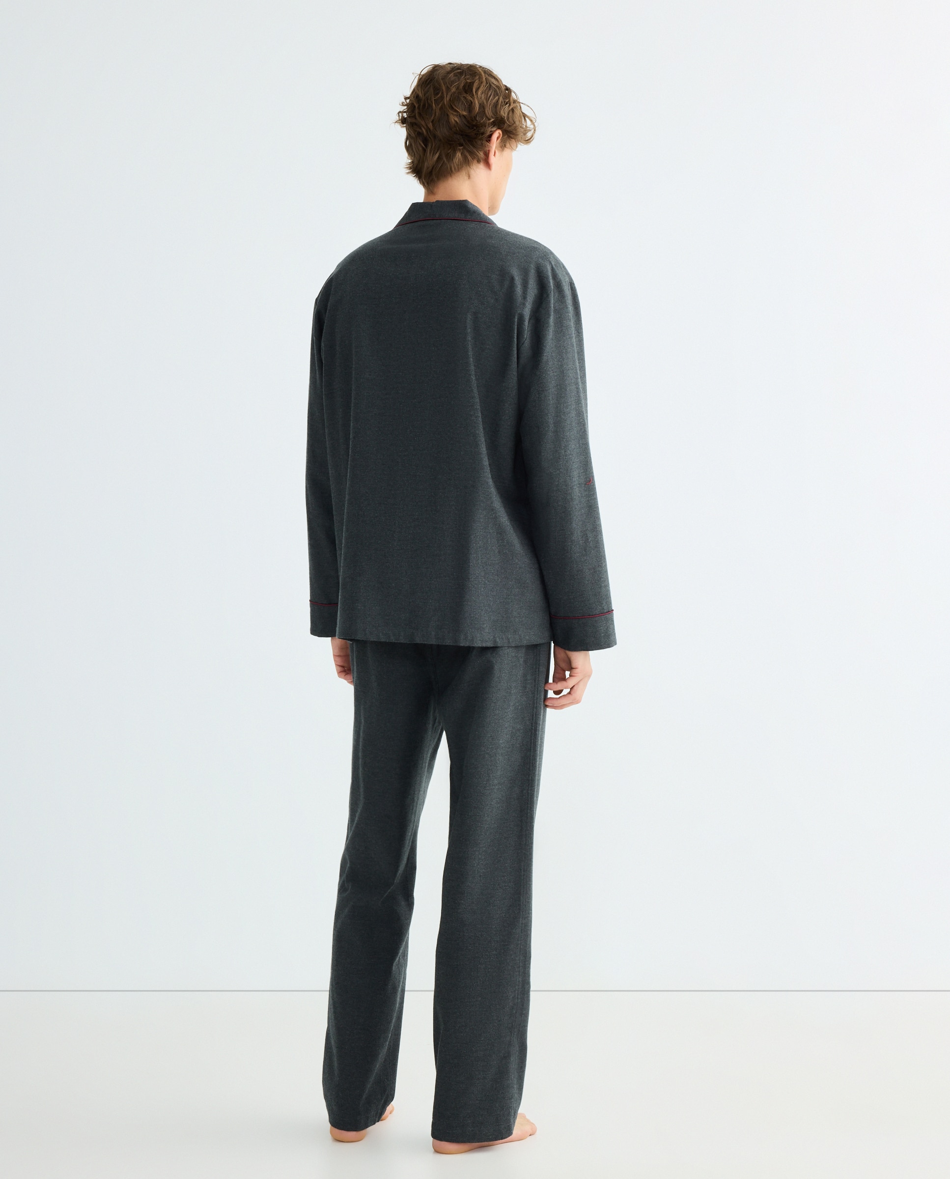 Pijama Liso de Flanela Cinzento-escuro-2