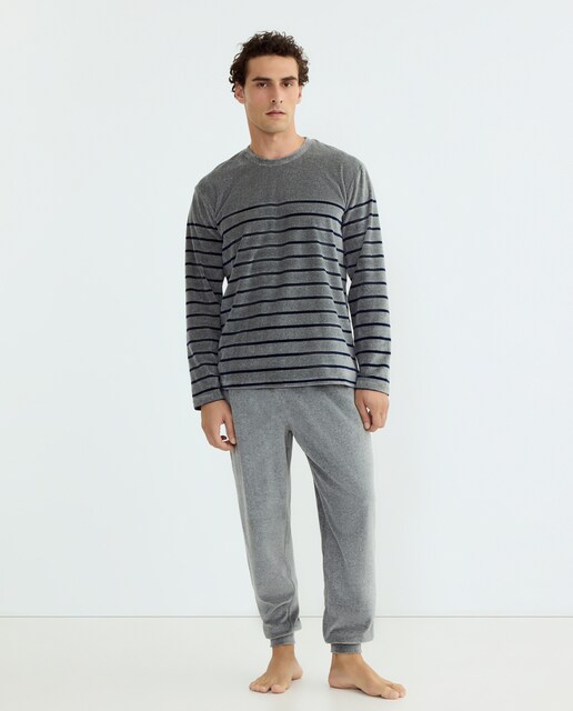 Imagem 0 de Pijama às Riscas de Malha Velour