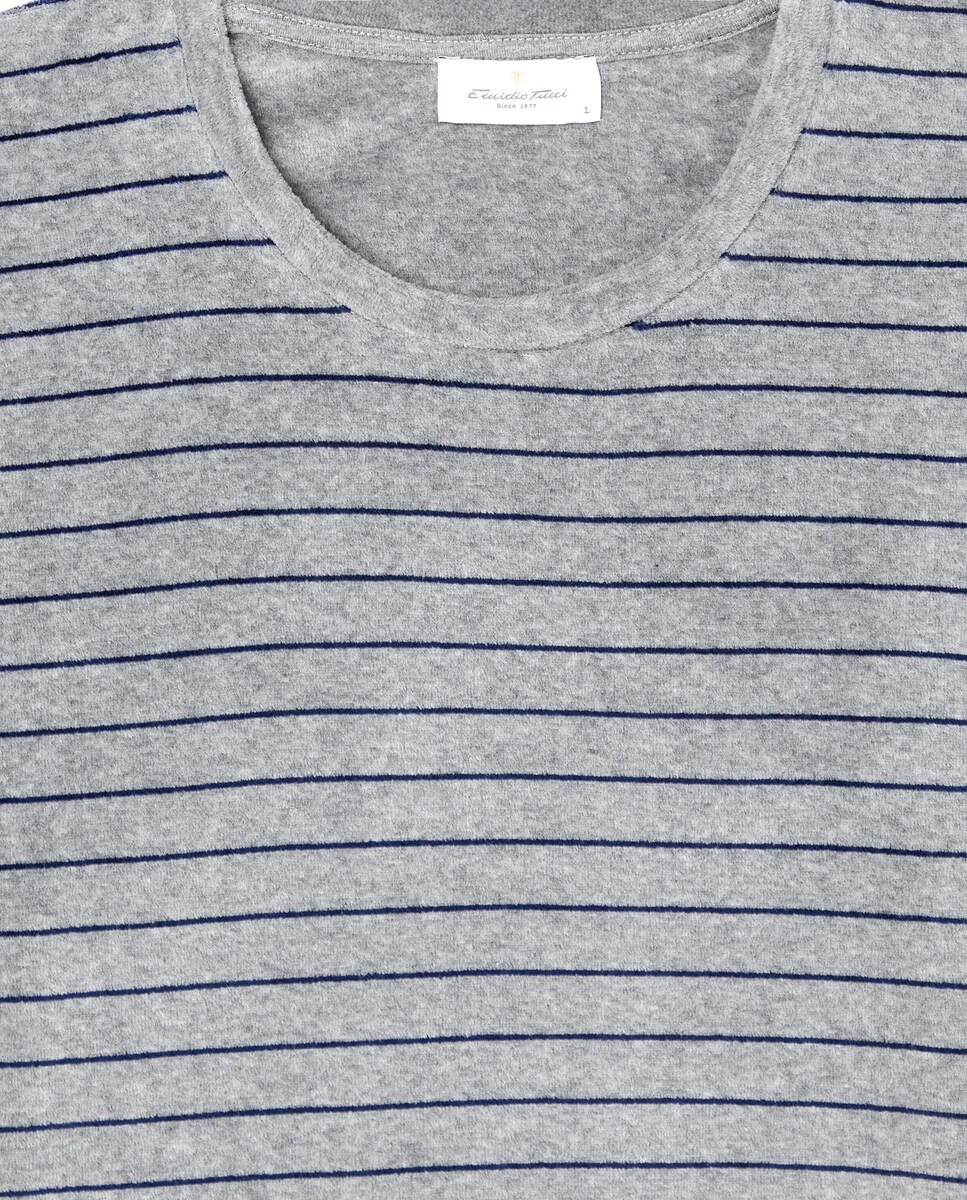 Pijama às Riscas de Malha Velour Cinzento-escuro-4