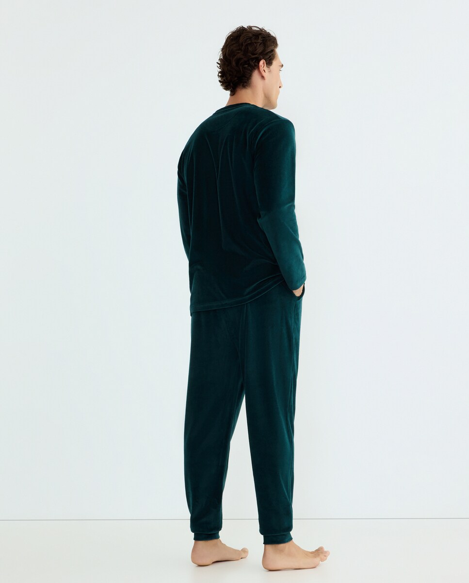 Pijama Liso de Malha Velour Verde-escuro-2