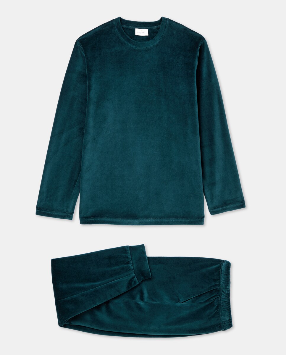 Pijama Liso de Malha Velour Verde-escuro-3