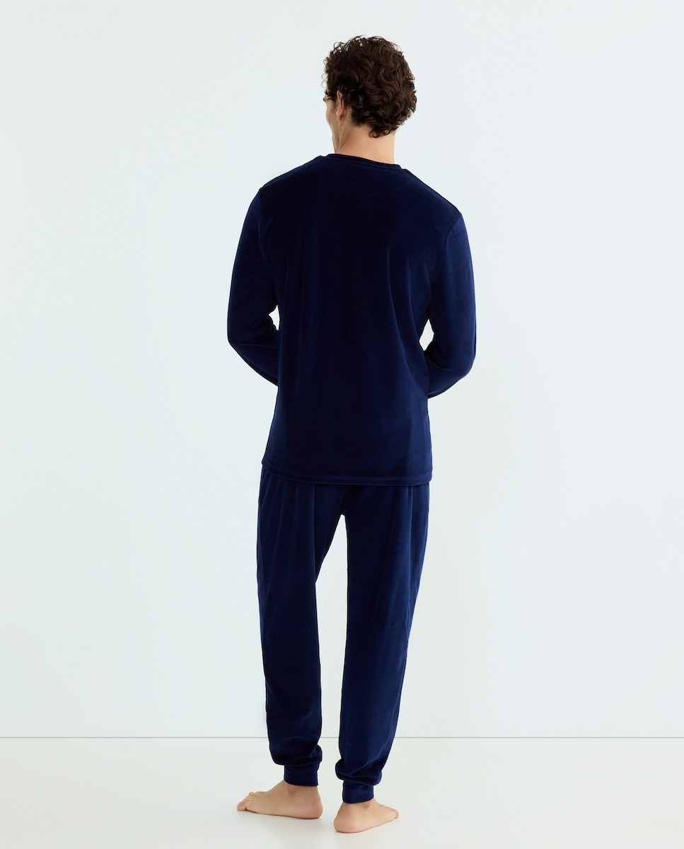 Pijama Liso de Malha Velour Azul-marinho-2
