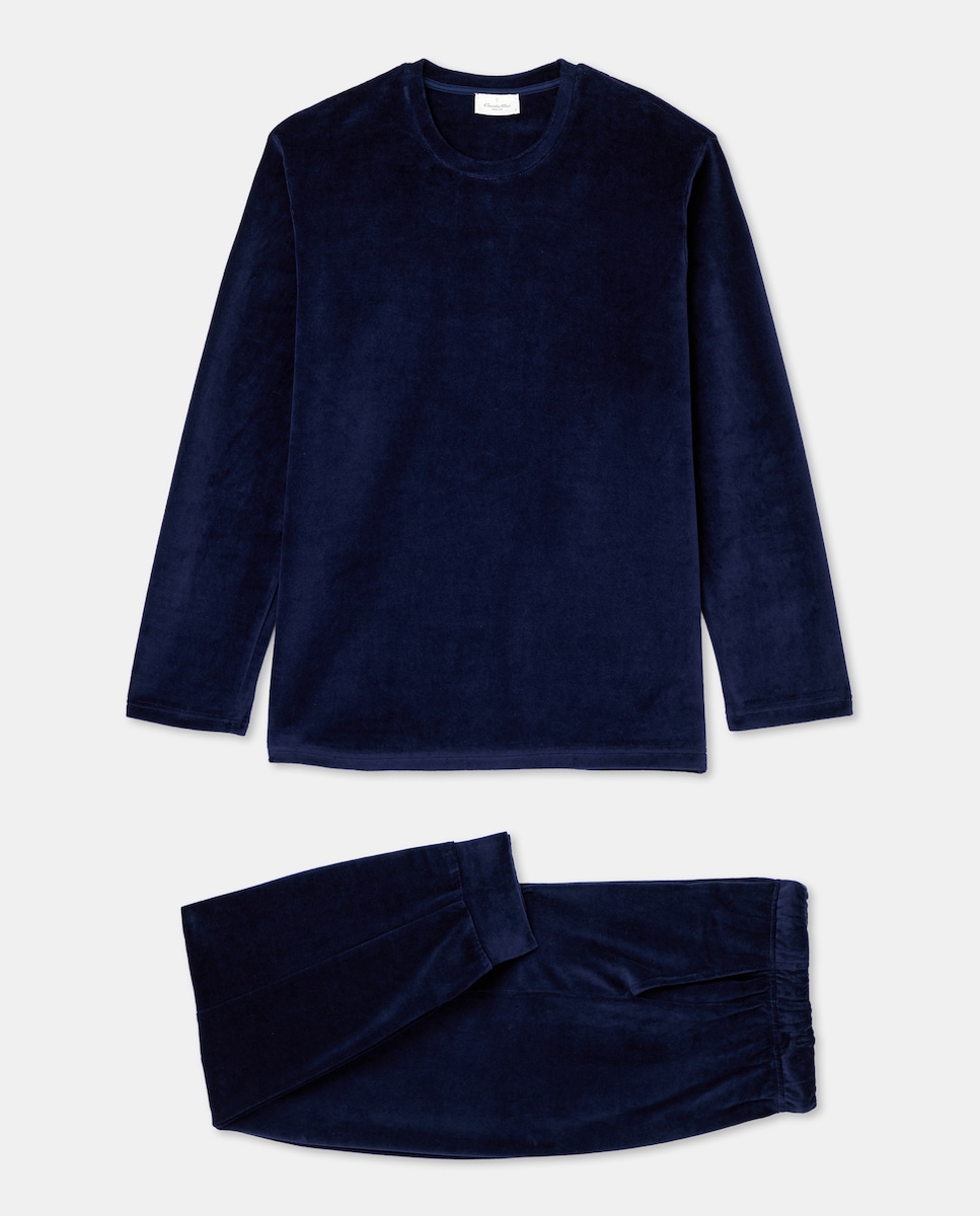 Pijama Liso de Malha Velour Azul-marinho-3