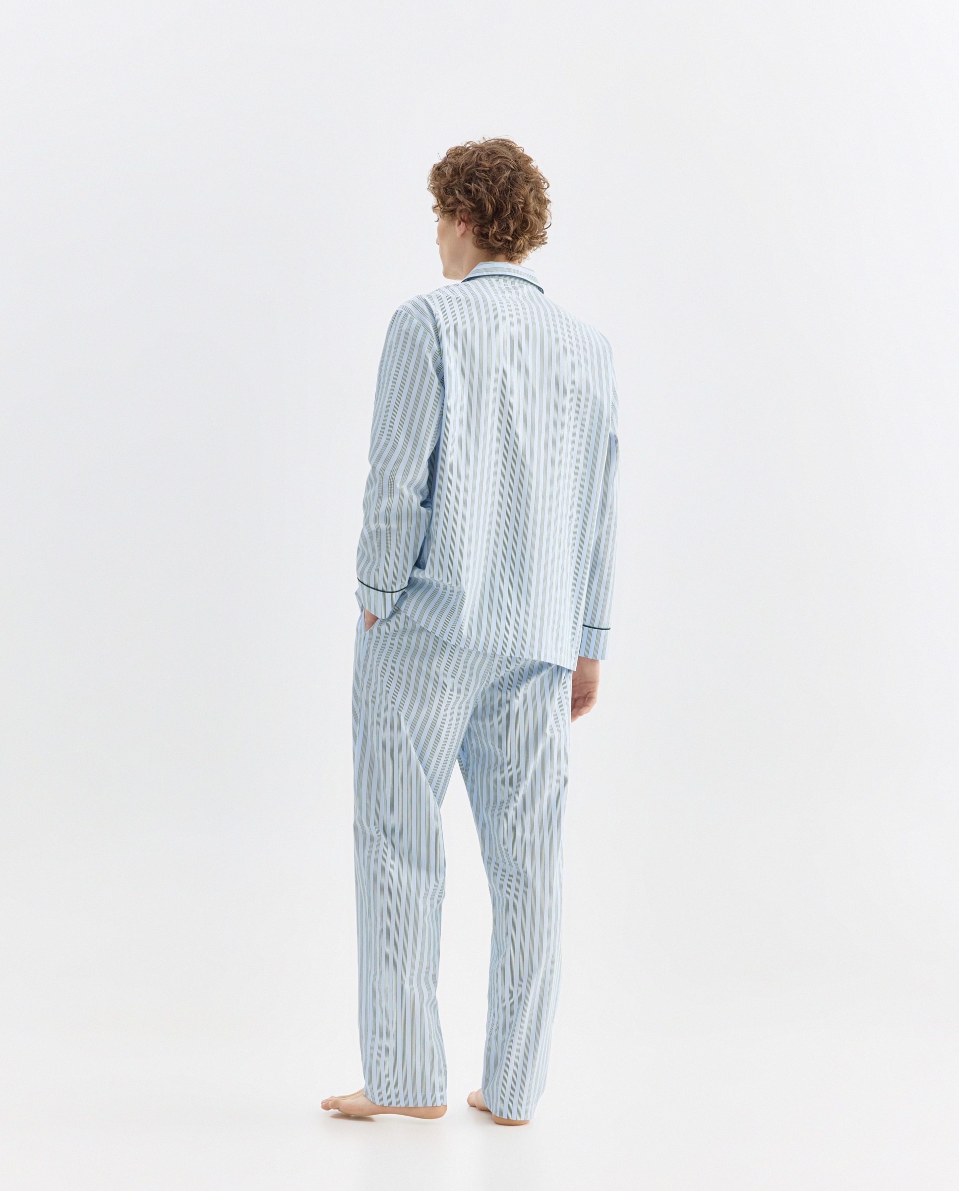 Pijama de Popelina com Tecido às Riscas Azul-claro-2