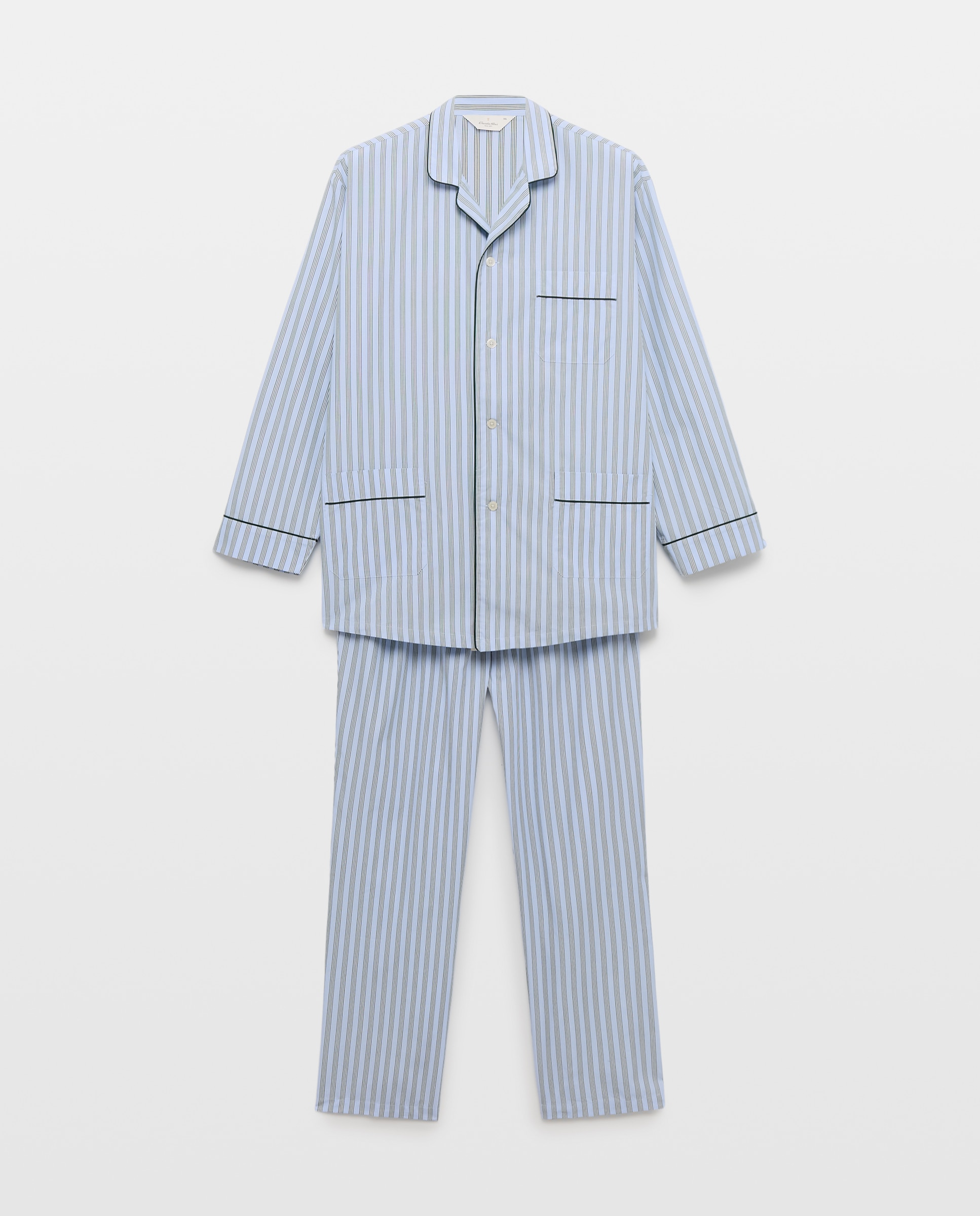 Pijama de Popelina com Tecido às Riscas Azul-claro-3