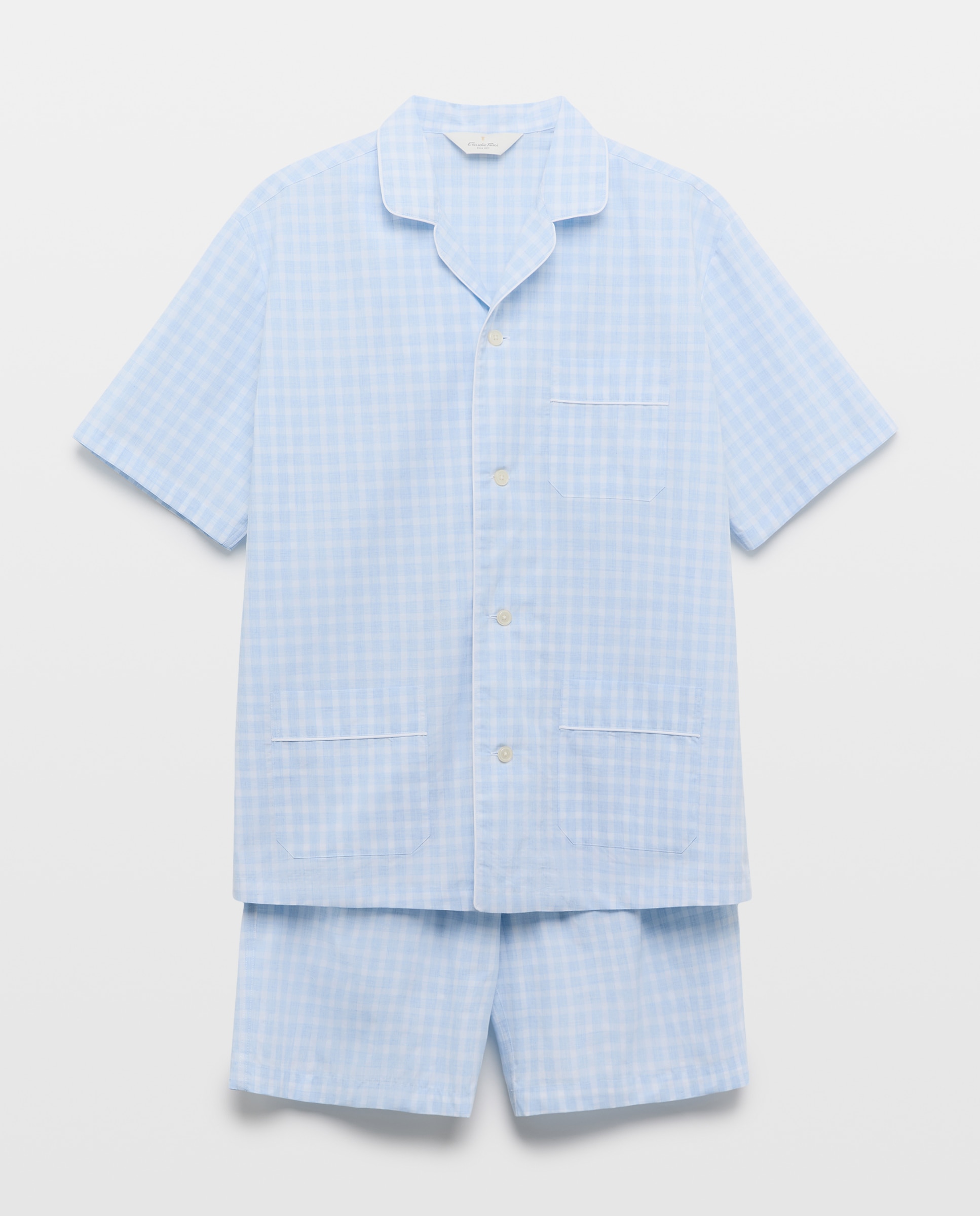 Pijama Curto de Popelina aos Quadrados Azul-claro-3