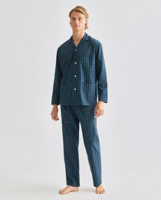 Pijama de hombre en twill tejido a cuadros de algodón