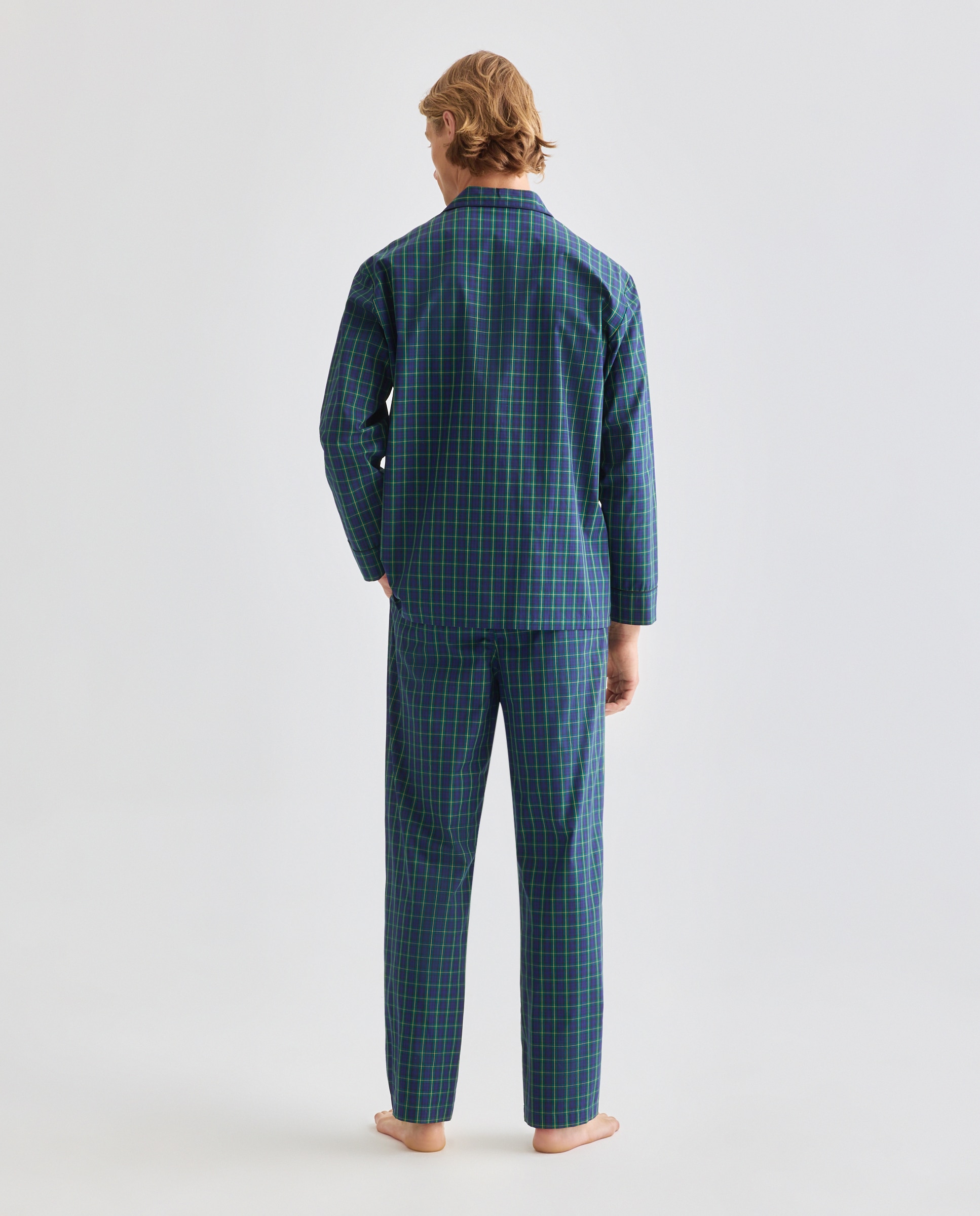 Pijama em Tecido de Sarja de Algodão aos Quadrados Azul-marinho-2