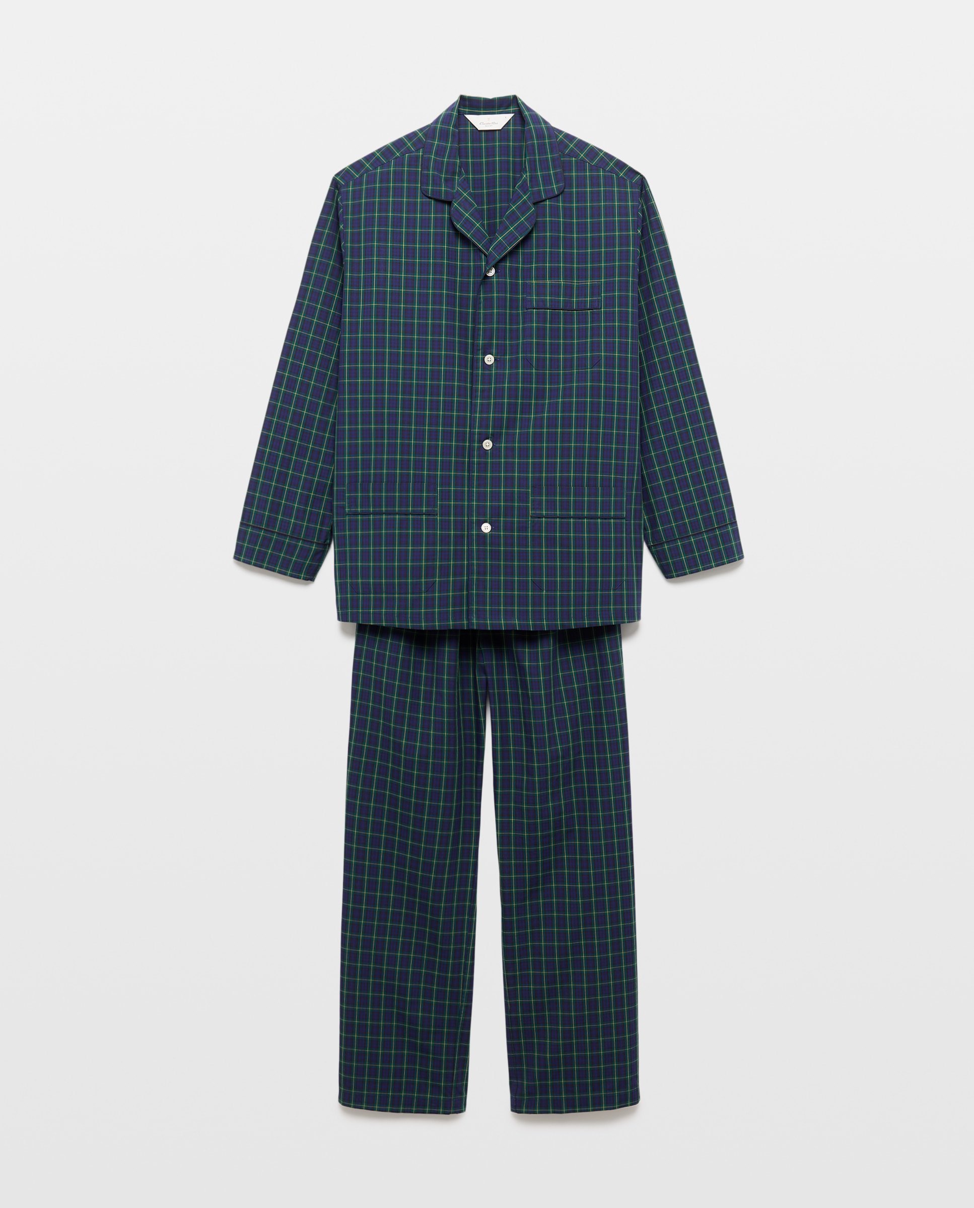 Pijama em Tecido de Sarja de Algodão aos Quadrados Azul-marinho-3