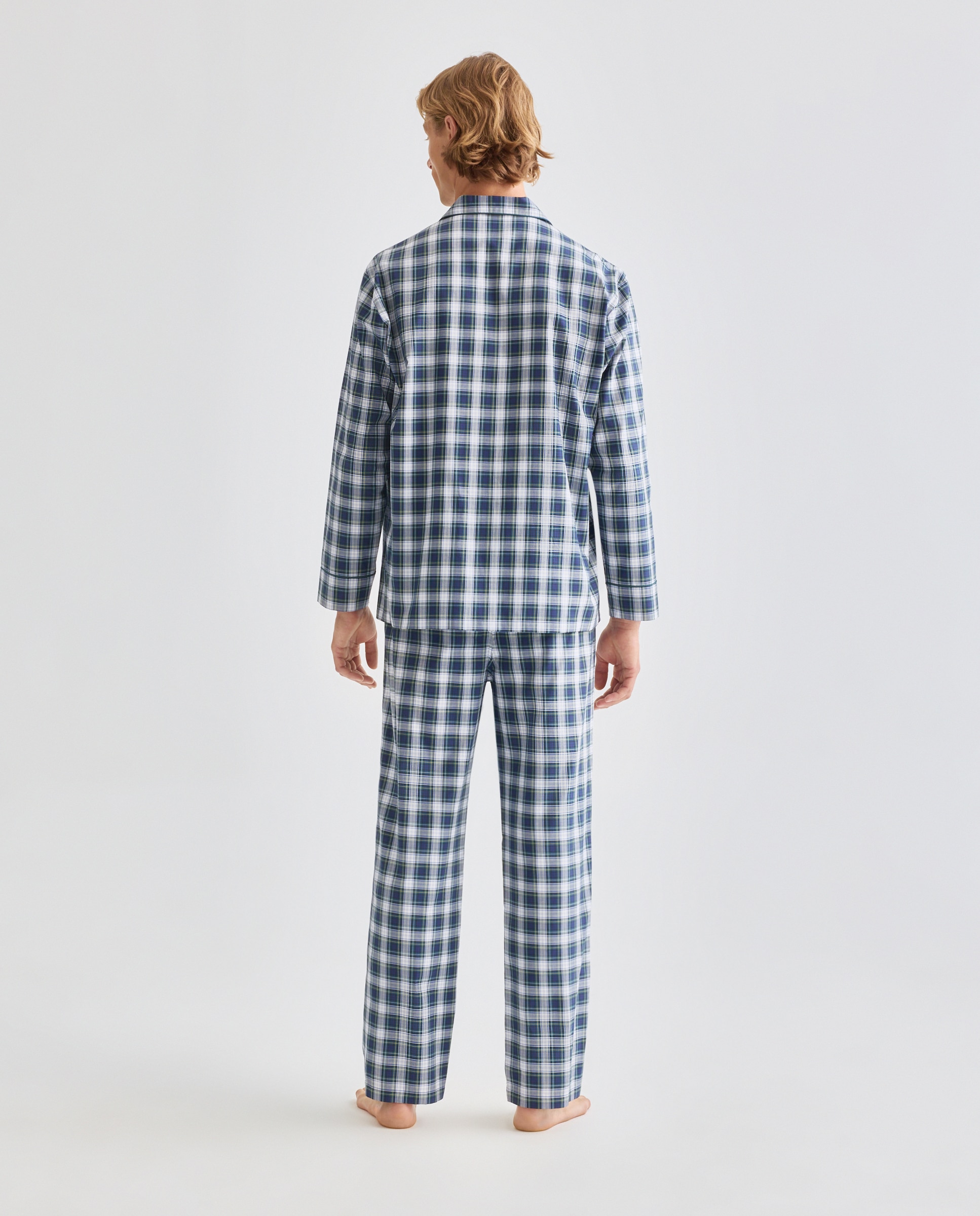 Pijama em Tecido de Sarja de Algodão aos Quadrados Azul-marinho-2