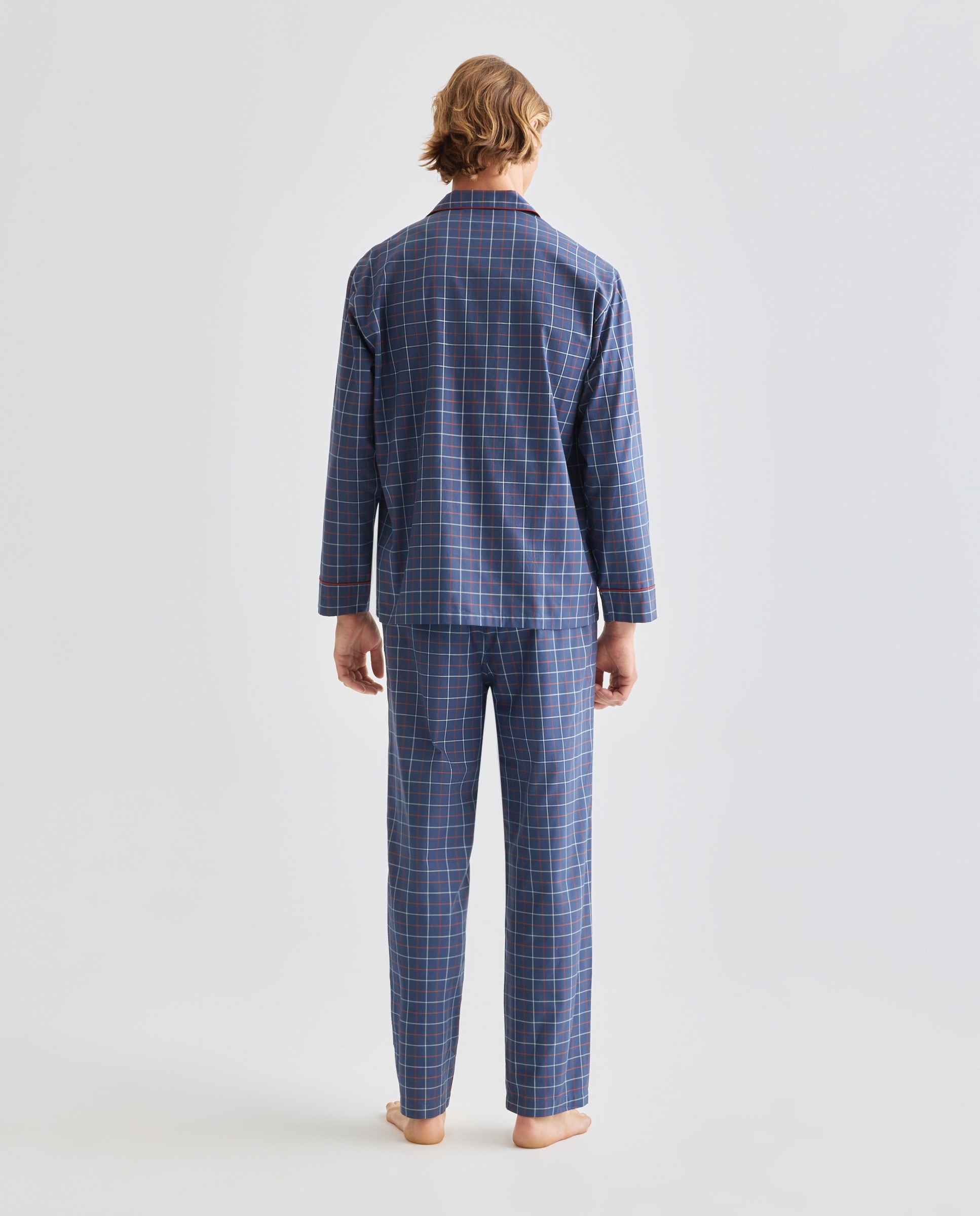 Pijama em Tecido de Sarja de Algodão aos Quadrados Azul-marinho-2