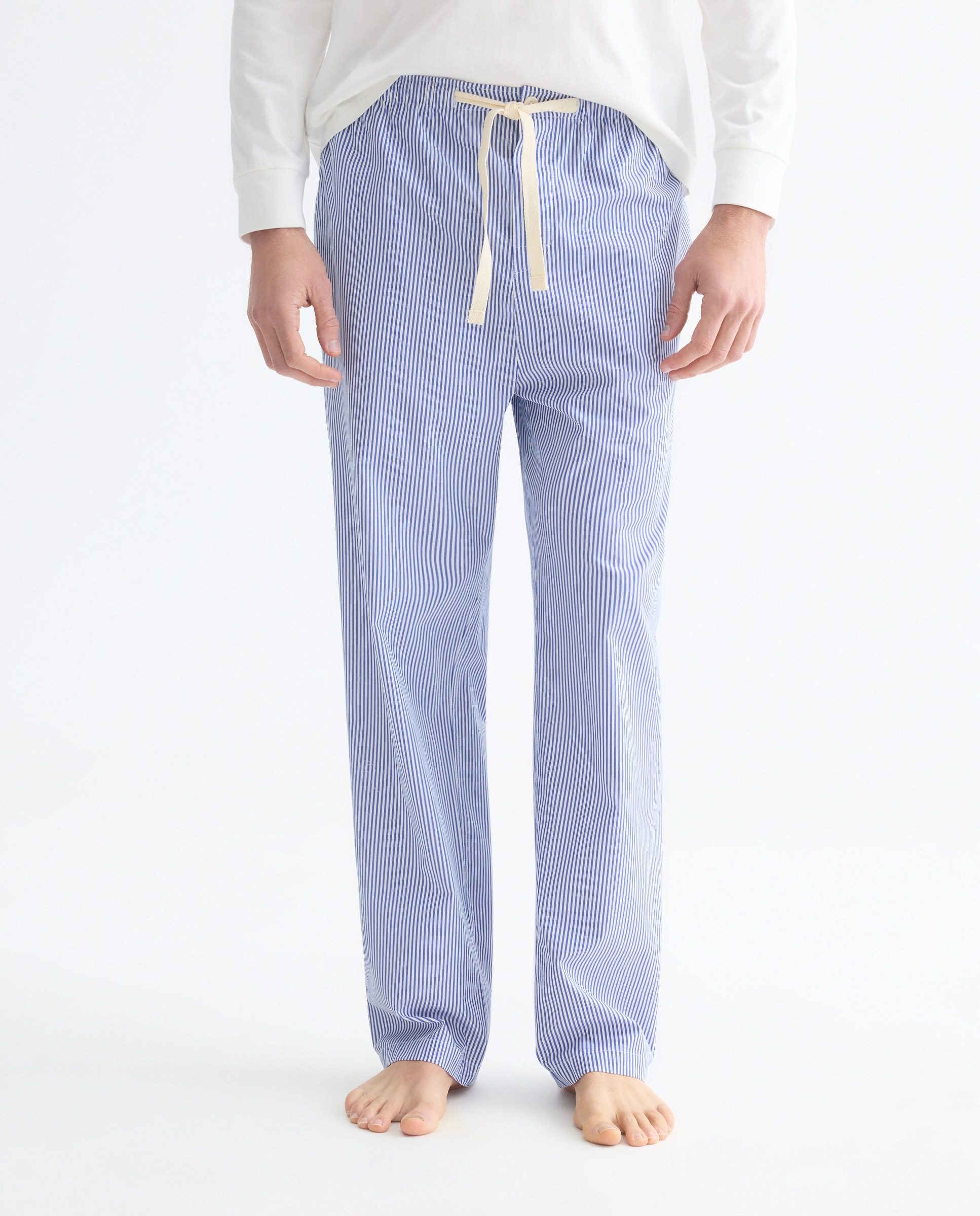 Calças de Pijama em Popelina de Algodão 400 Azul-2