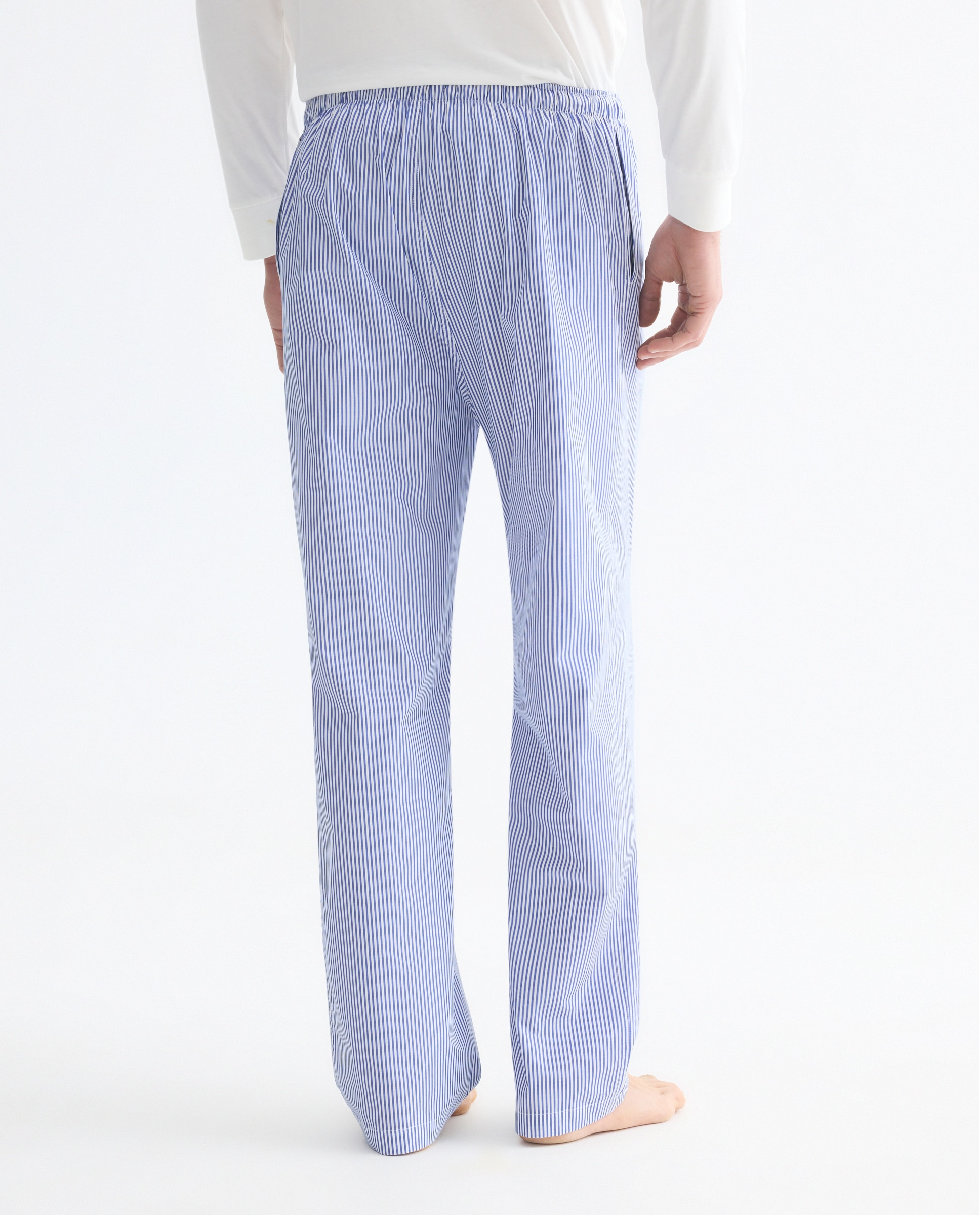 Calças de Pijama em Popelina de Algodão 400 Azul-3
