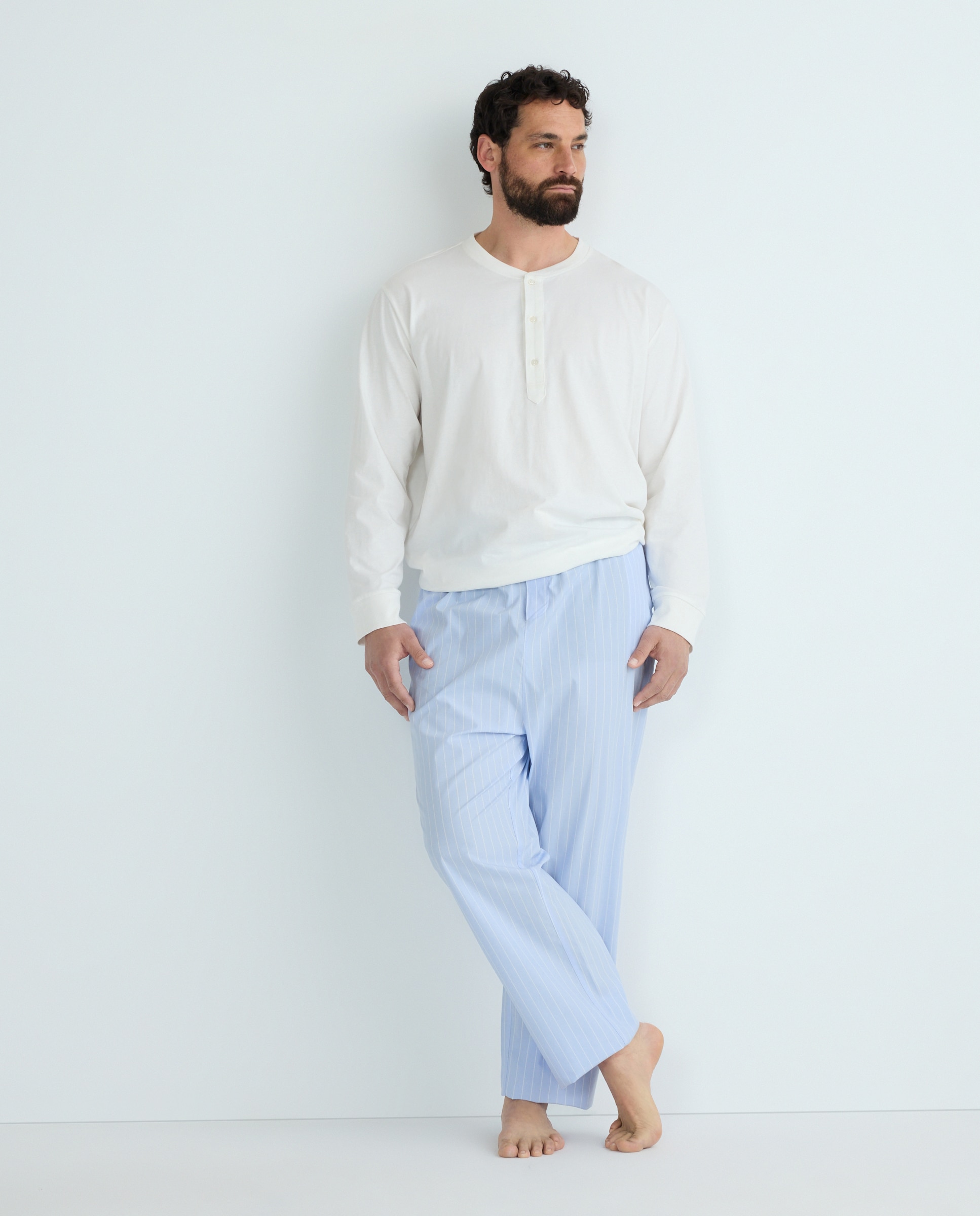 Calças de Pijama às Riscas Azul-claro-1