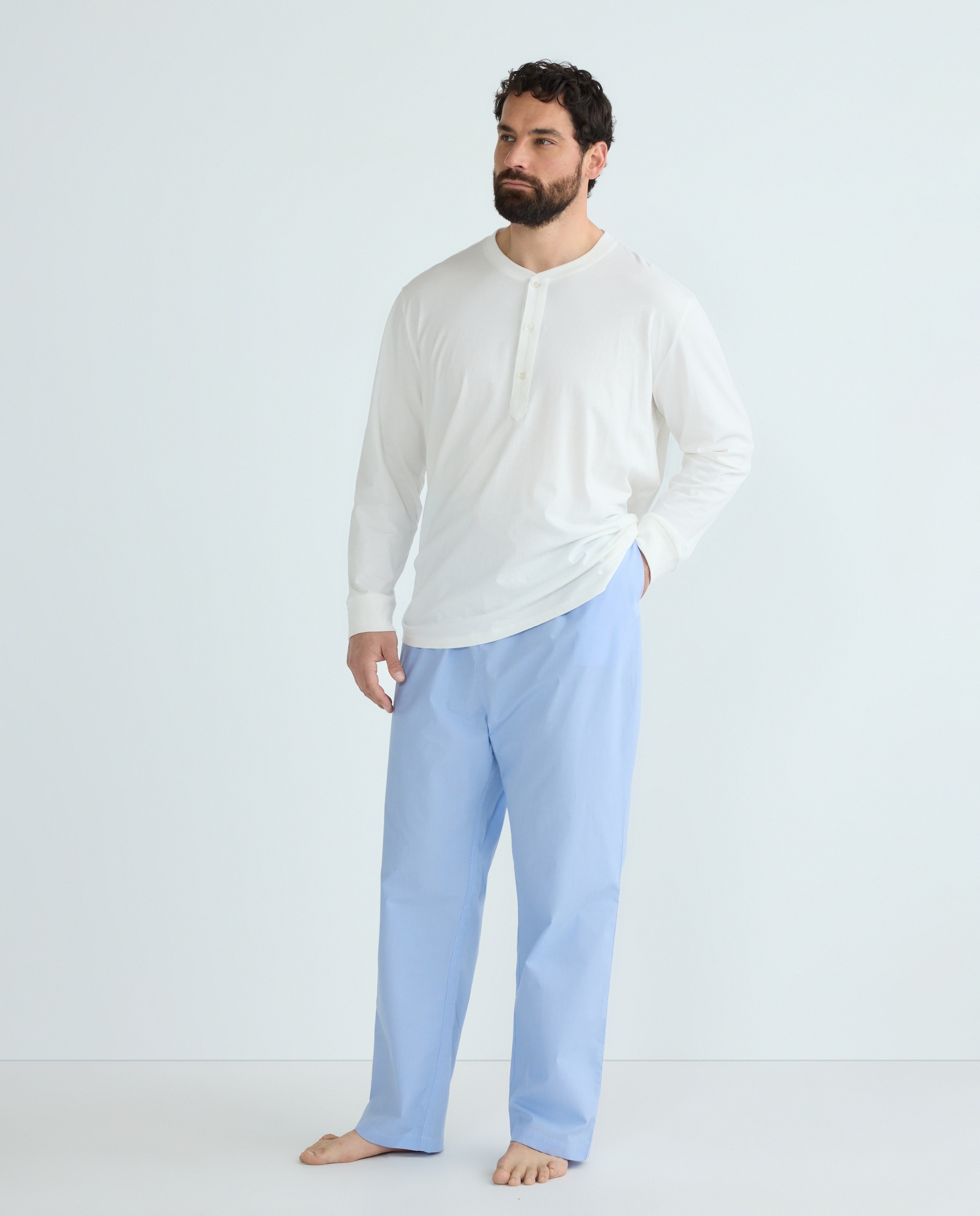 Calças de Pijama aos Quadrados Azul-claro-1