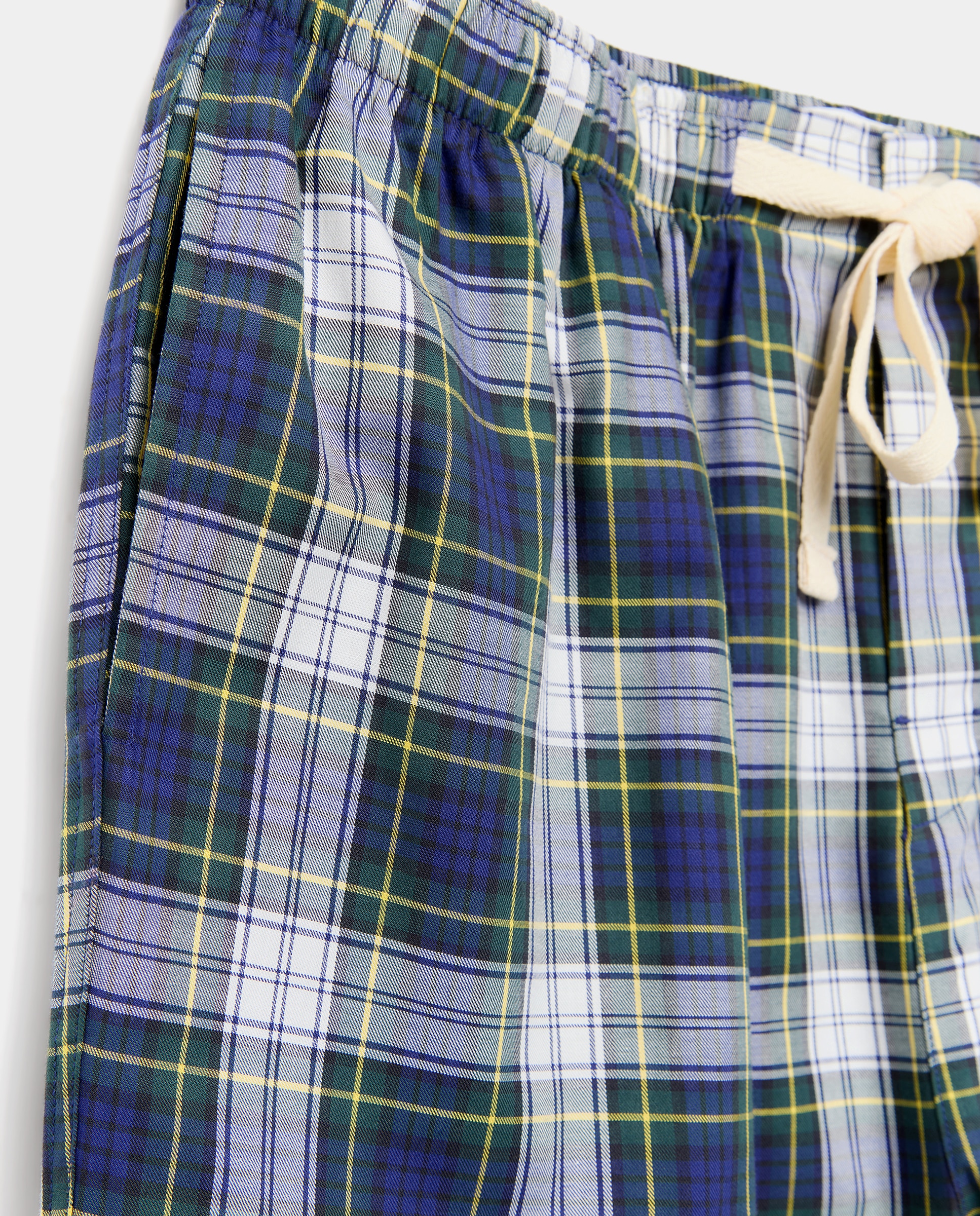 Calças de Pijama de Sarja de Algodão aos Quadrados Azul-marinho-2