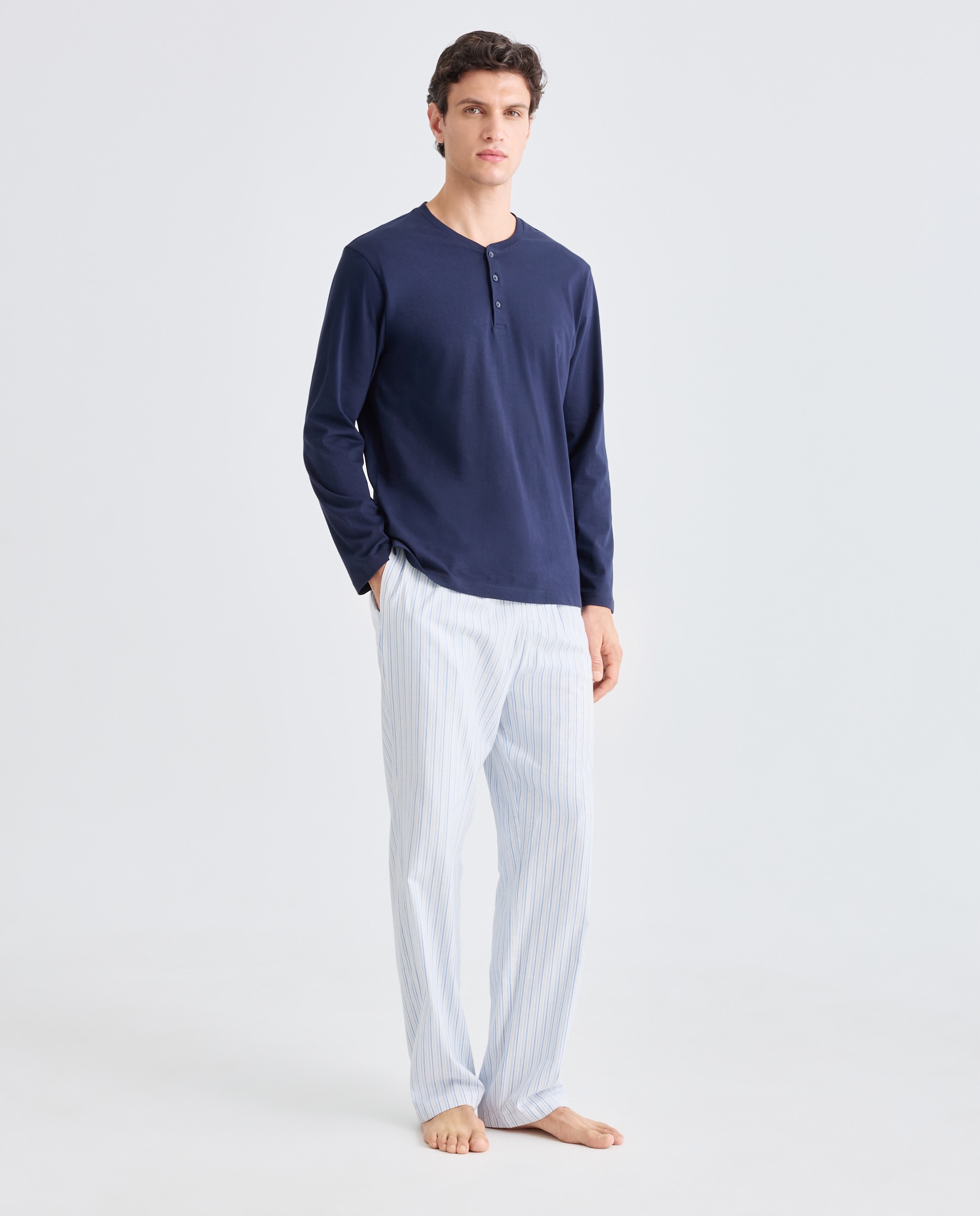 Imagen 0 de Pantalón largo de pijama franela rayas 100% algodón sostenible hombre Blanco