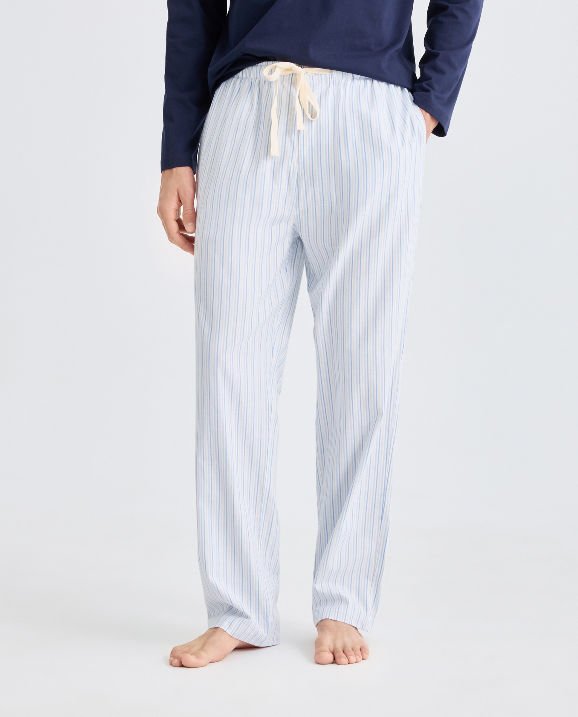 Pantalón largo de pijama franela rayas 100% algodón sostenible hombre - Emidio Tucci - Blanco Blanco-2