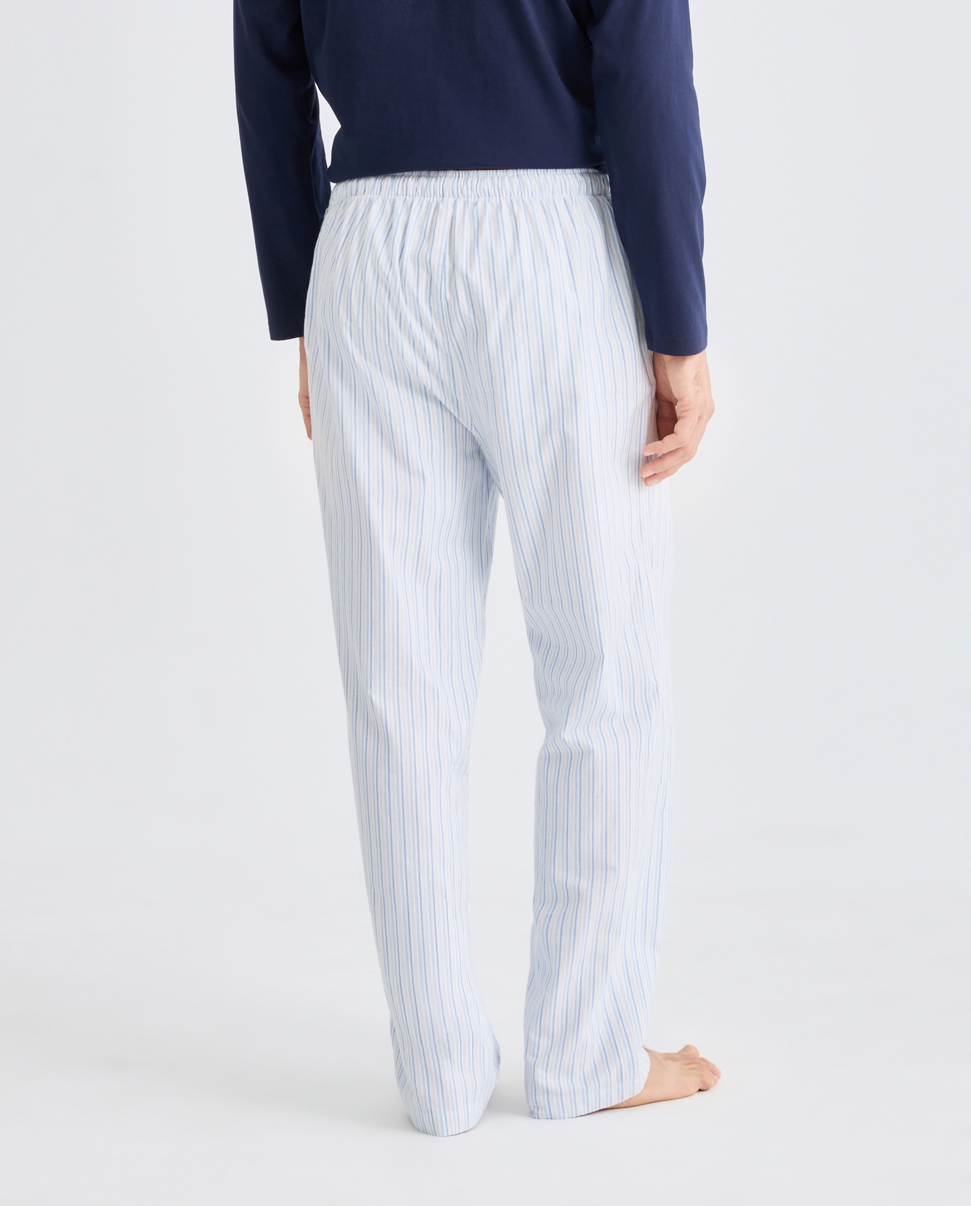 Pantalón largo de pijama franela rayas 100% algodón sostenible hombre - Emidio Tucci - Blanco Blanco-3