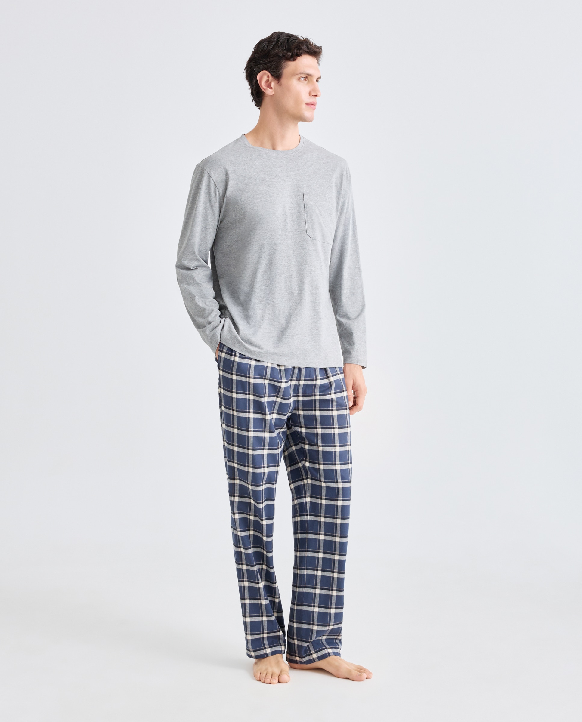 Imagen 0 de Pantalón largo de pijama franela cuadros 100% algodón sostenible hombre Azul marino