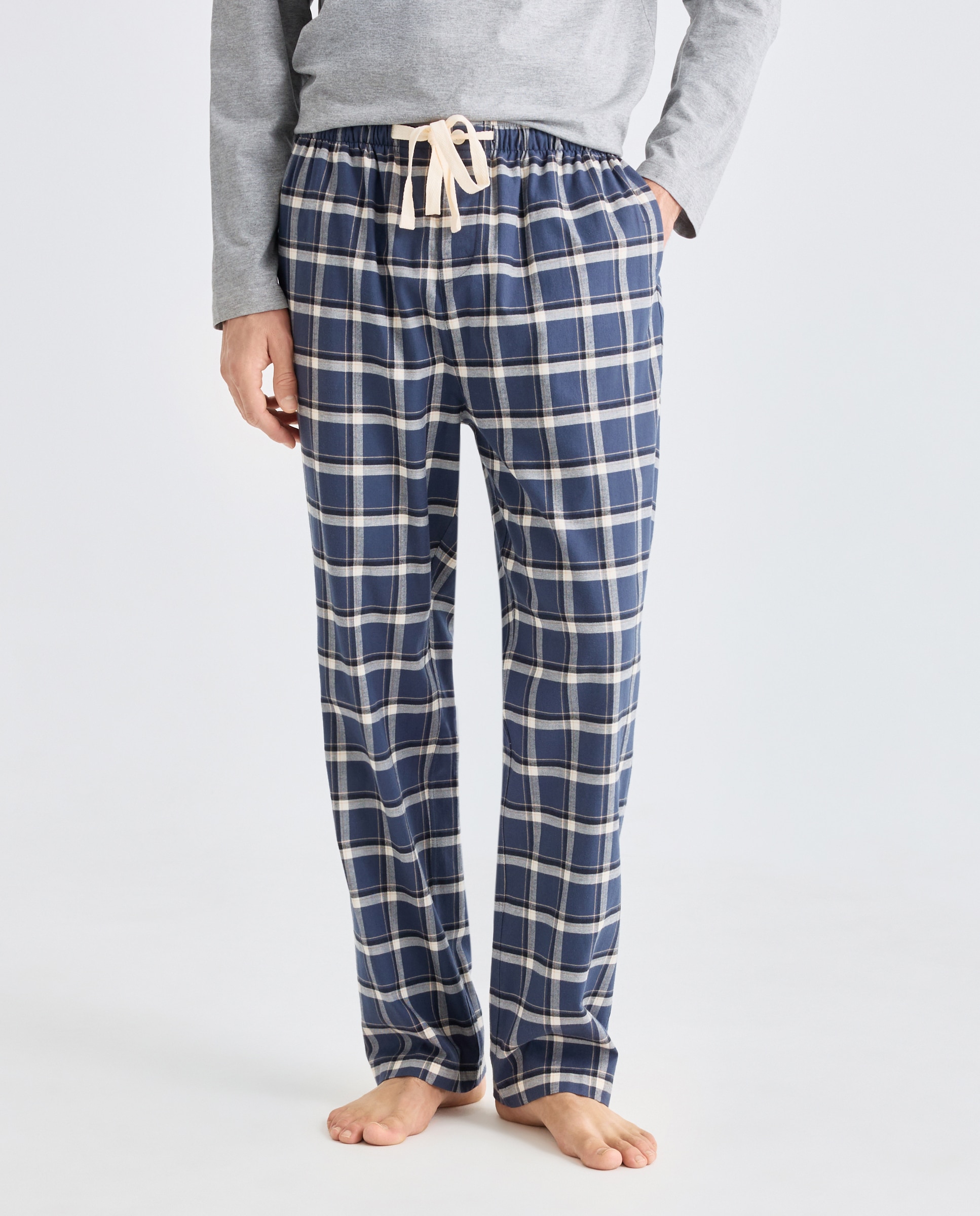 Pantalón largo de pijama franela cuadros 100% algodón sostenible hombre - Emidio Tucci - Azul marino Azul marino-2