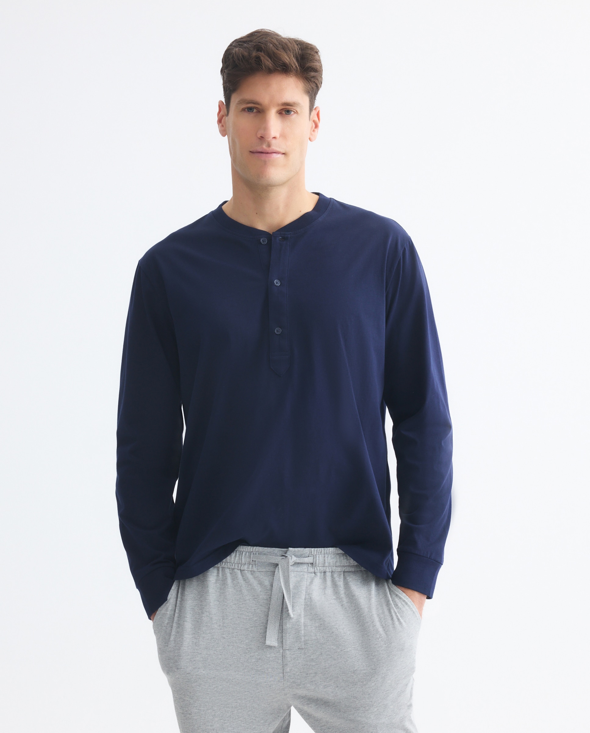 Camiseta panadera manga larga 100% algodón sostenible hombre - Emidio Tucci - Azul marino Azul marino-1