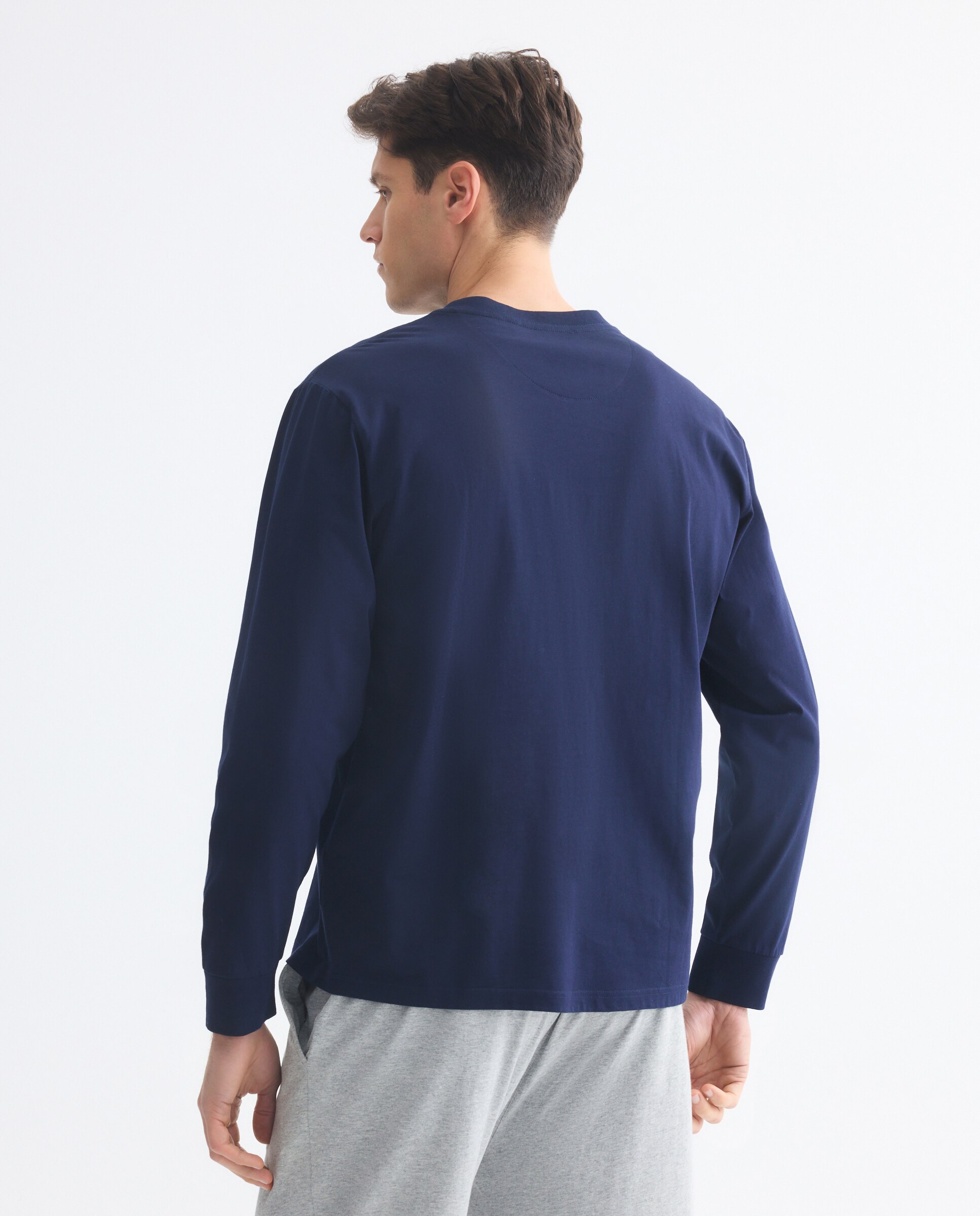 Camiseta panadera manga larga 100% algodón sostenible hombre - Emidio Tucci - Azul marino Azul marino-3