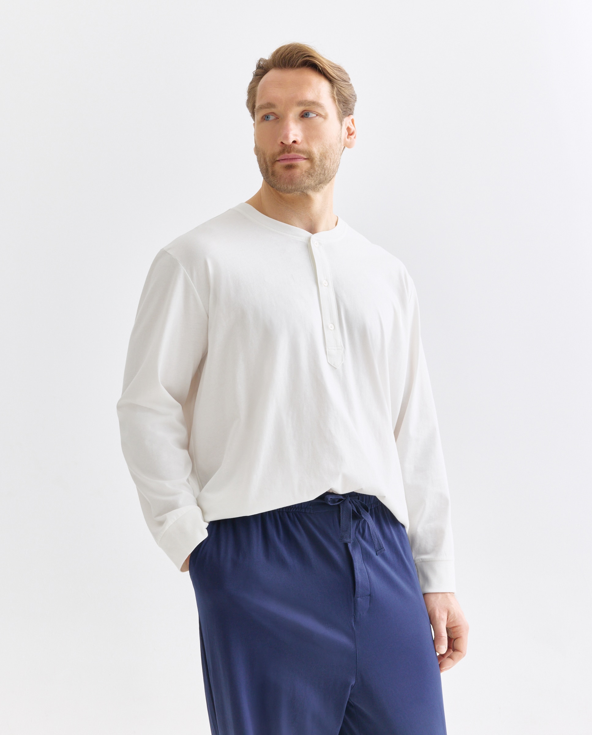 Camisola de Algodão Sustentável com Gola Tipo Padeiro e Manga Comprida Branco-1