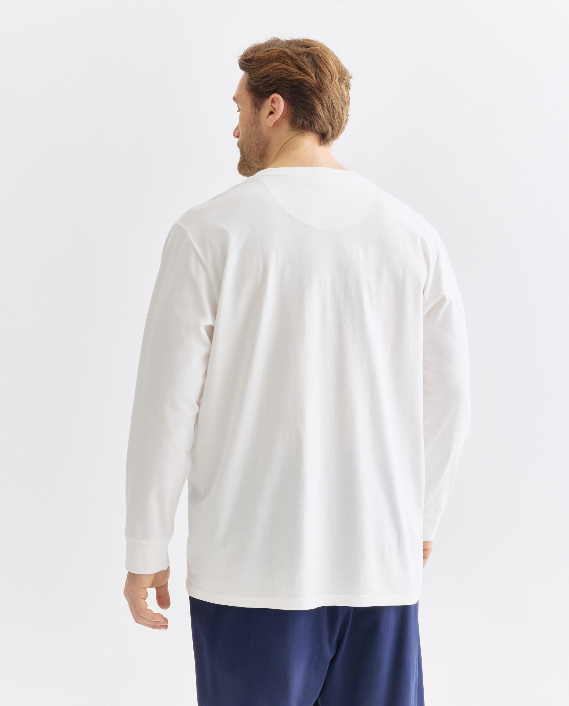Camisola de Algodão Sustentável com Gola Tipo Padeiro e Manga Comprida Branco-3