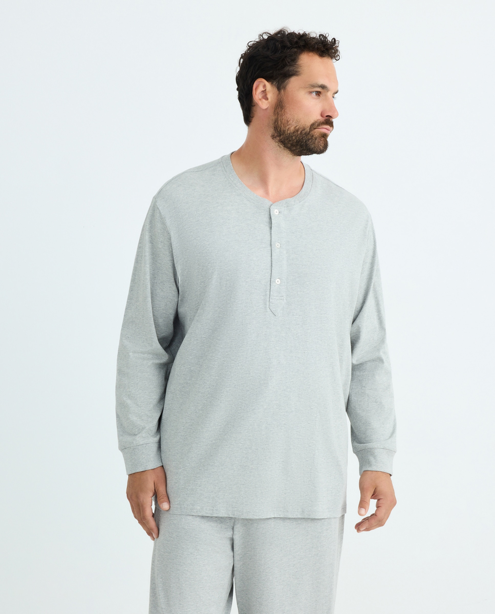 Camisola de Algodão Sustentável com Gola Tipo Padeiro e Manga Comprida 820 Cinzento Médio-1