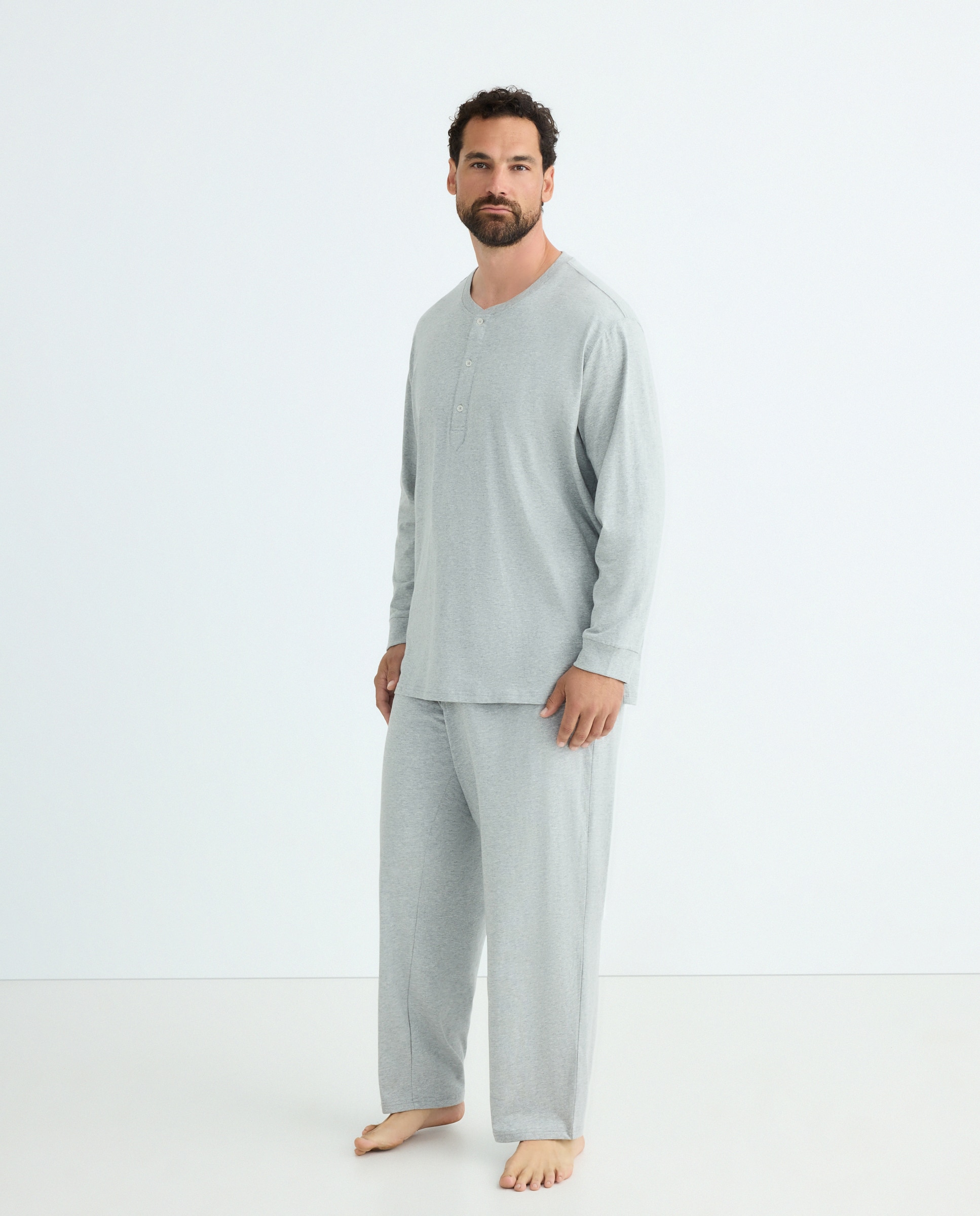 Camisola de Algodão Sustentável com Gola Tipo Padeiro e Manga Comprida 820 Cinzento Médio-2